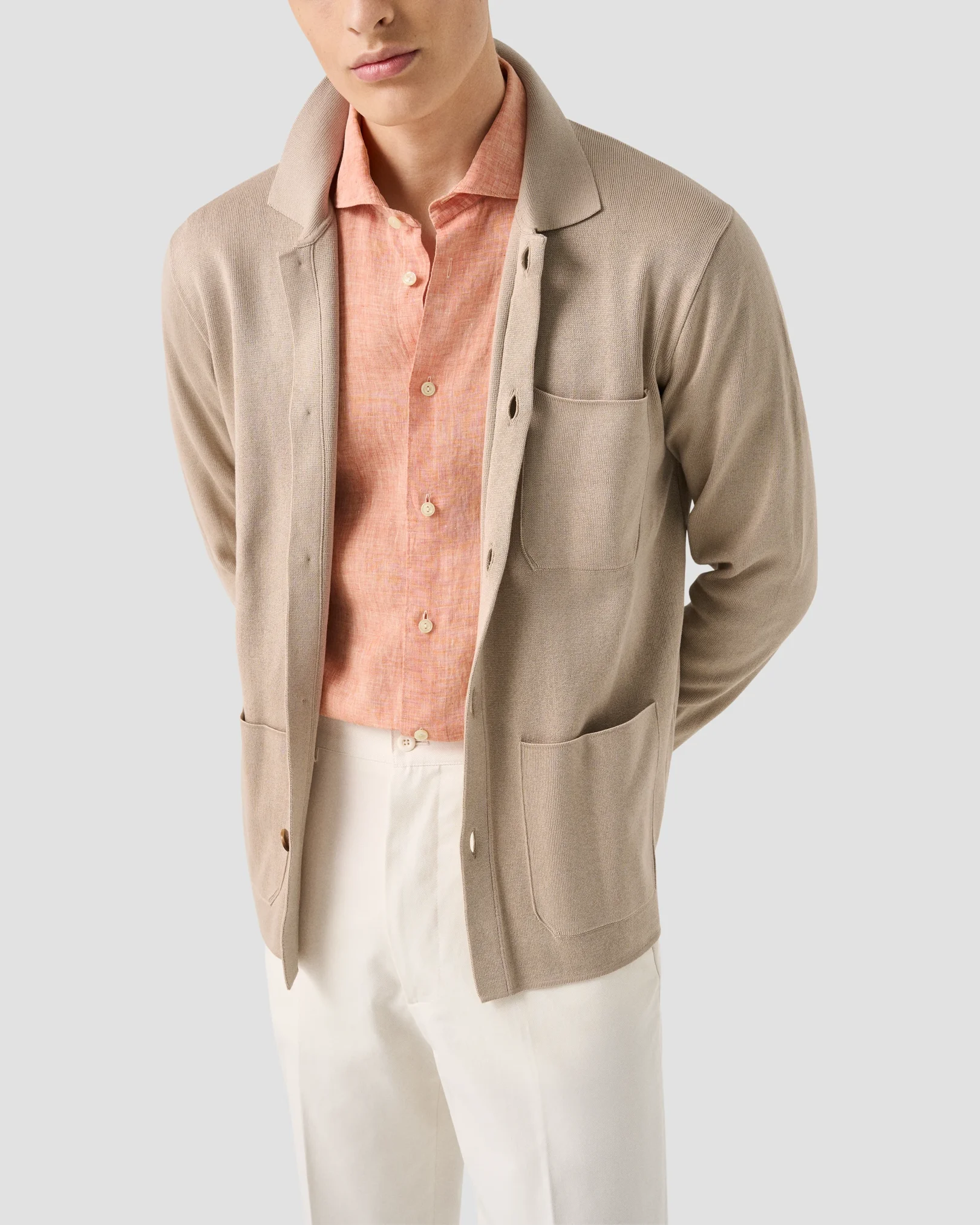 Eton - orange solid short sleeve linen shirt