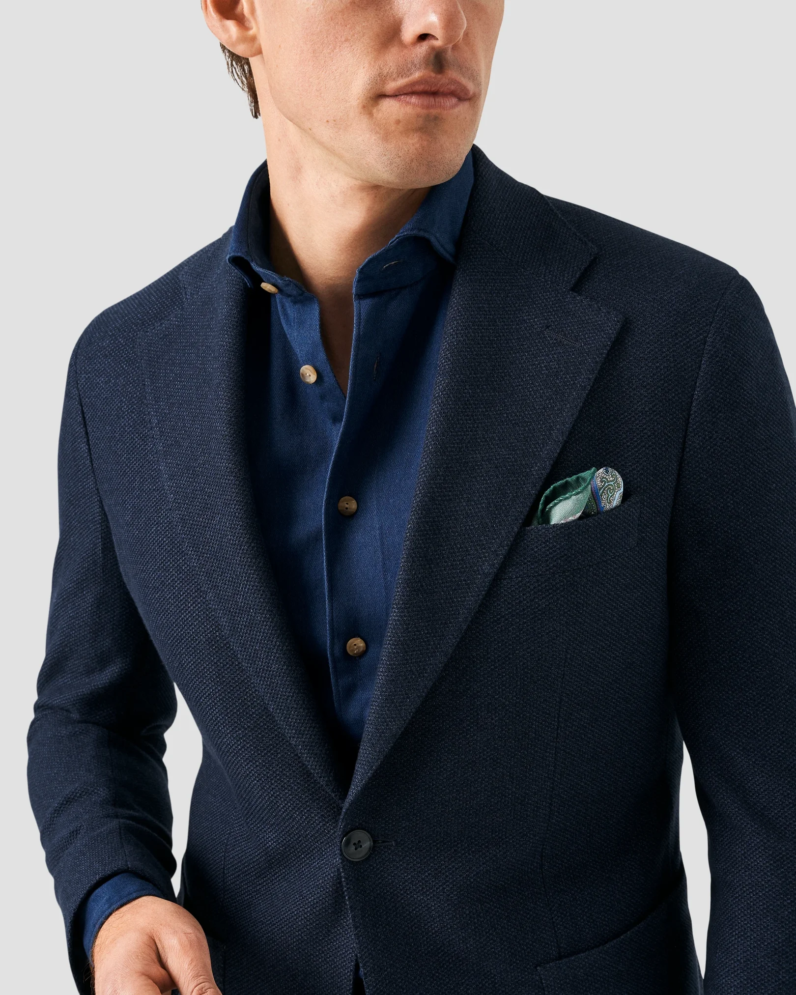 Eton - Marinblå Satin Indigo Skjorta