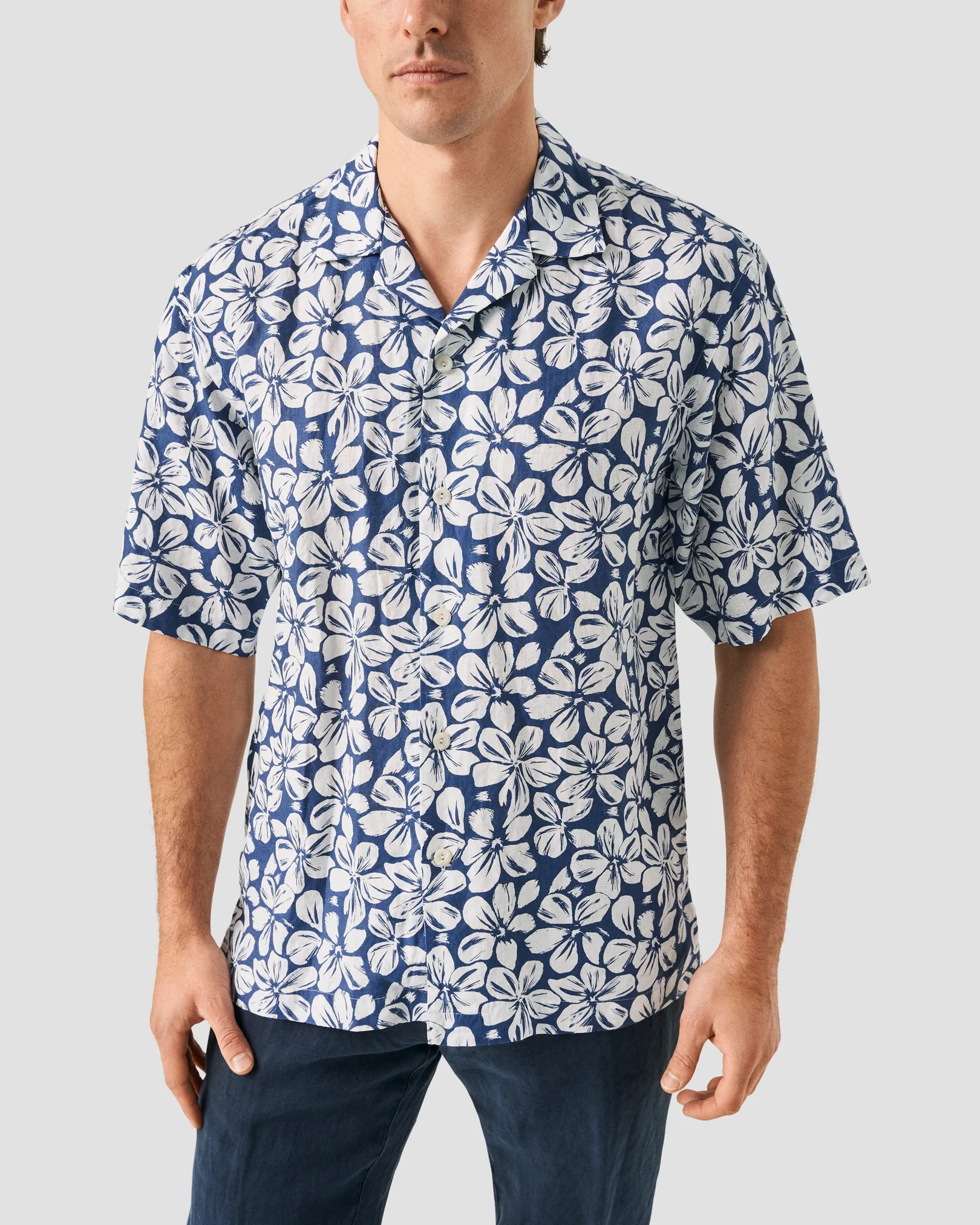Eton - mid blue linen resort shirt