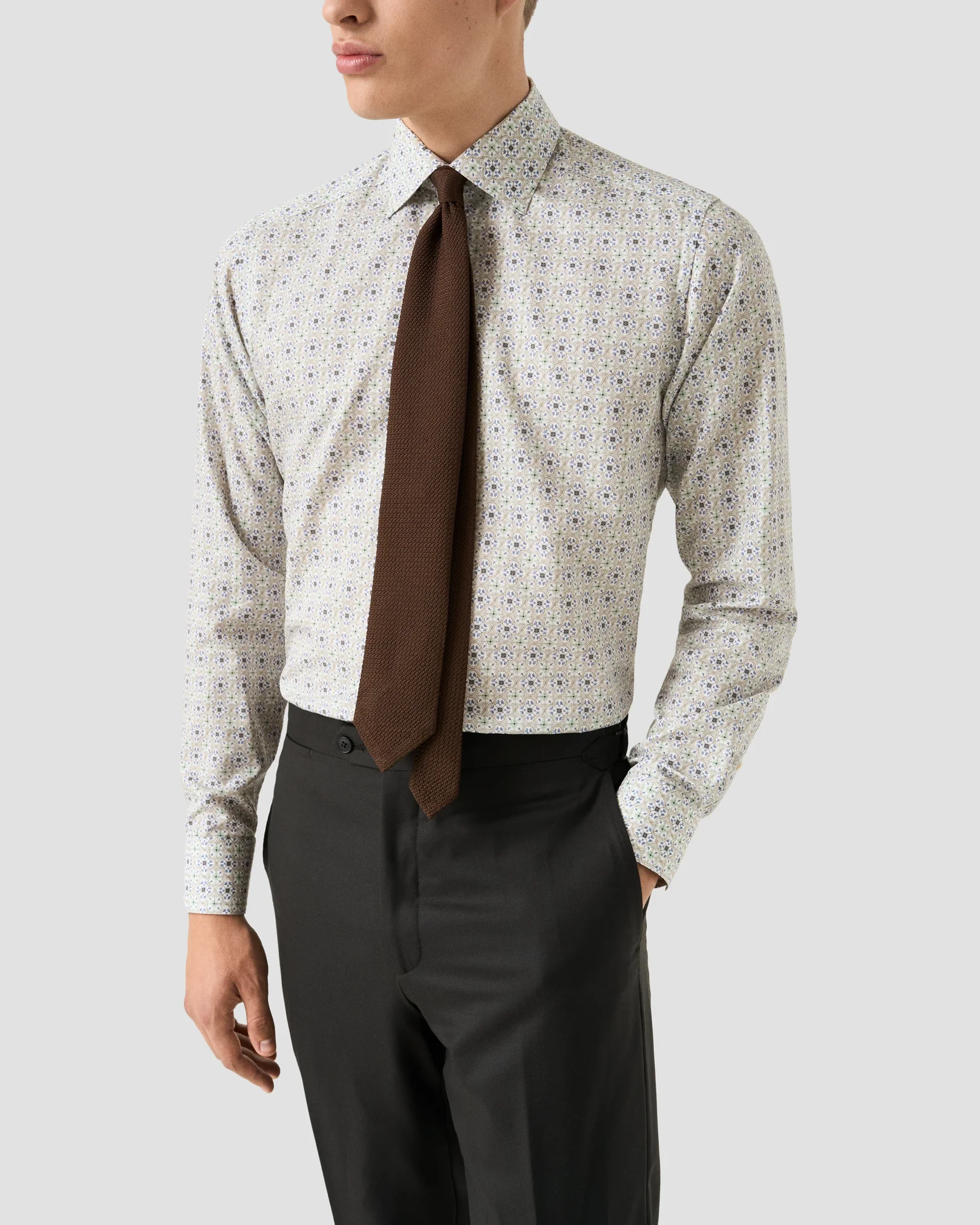Eton - light blue motif cotton and tencel tm lyocell shirt