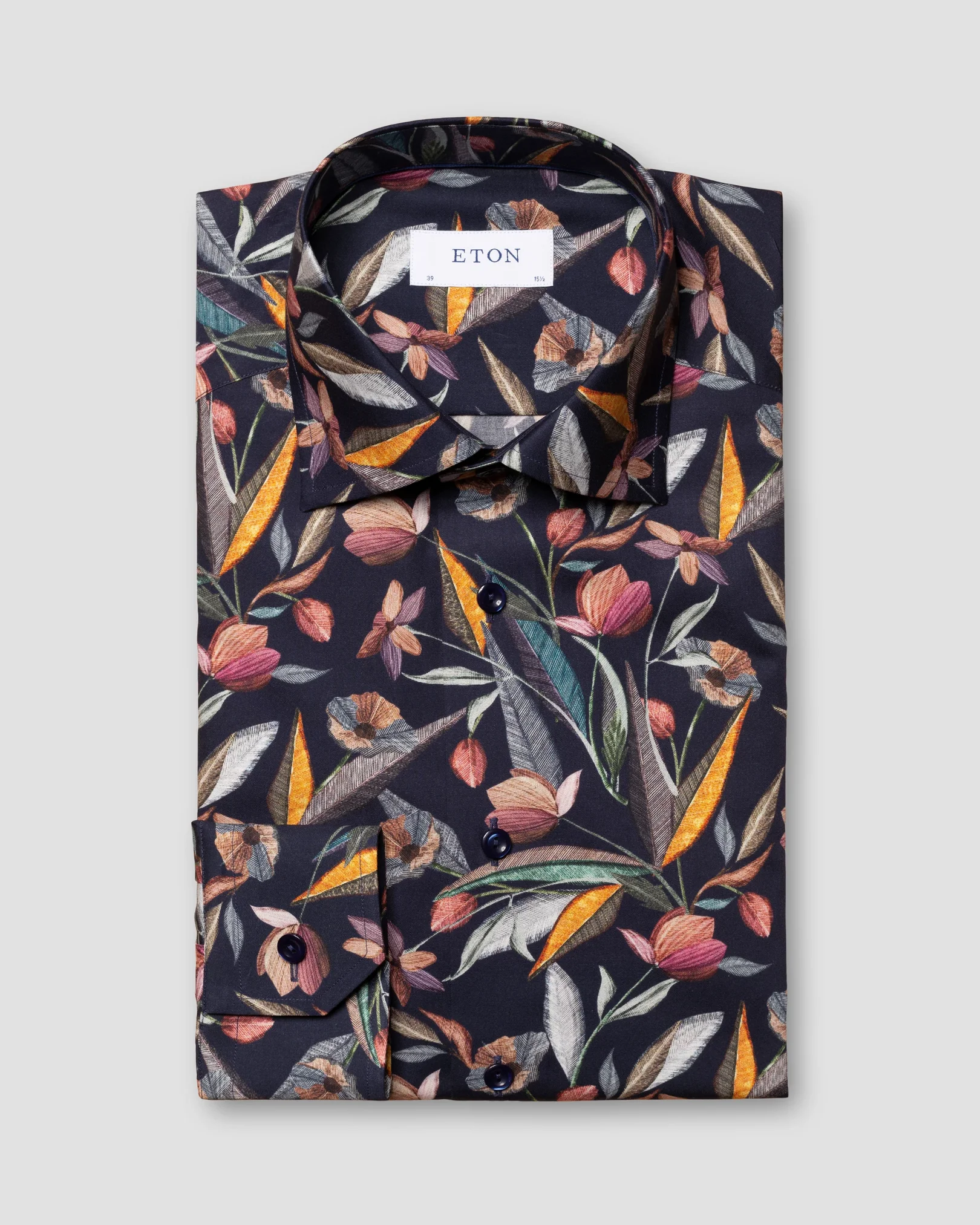 Eton - navy blue signature twill print cutaway