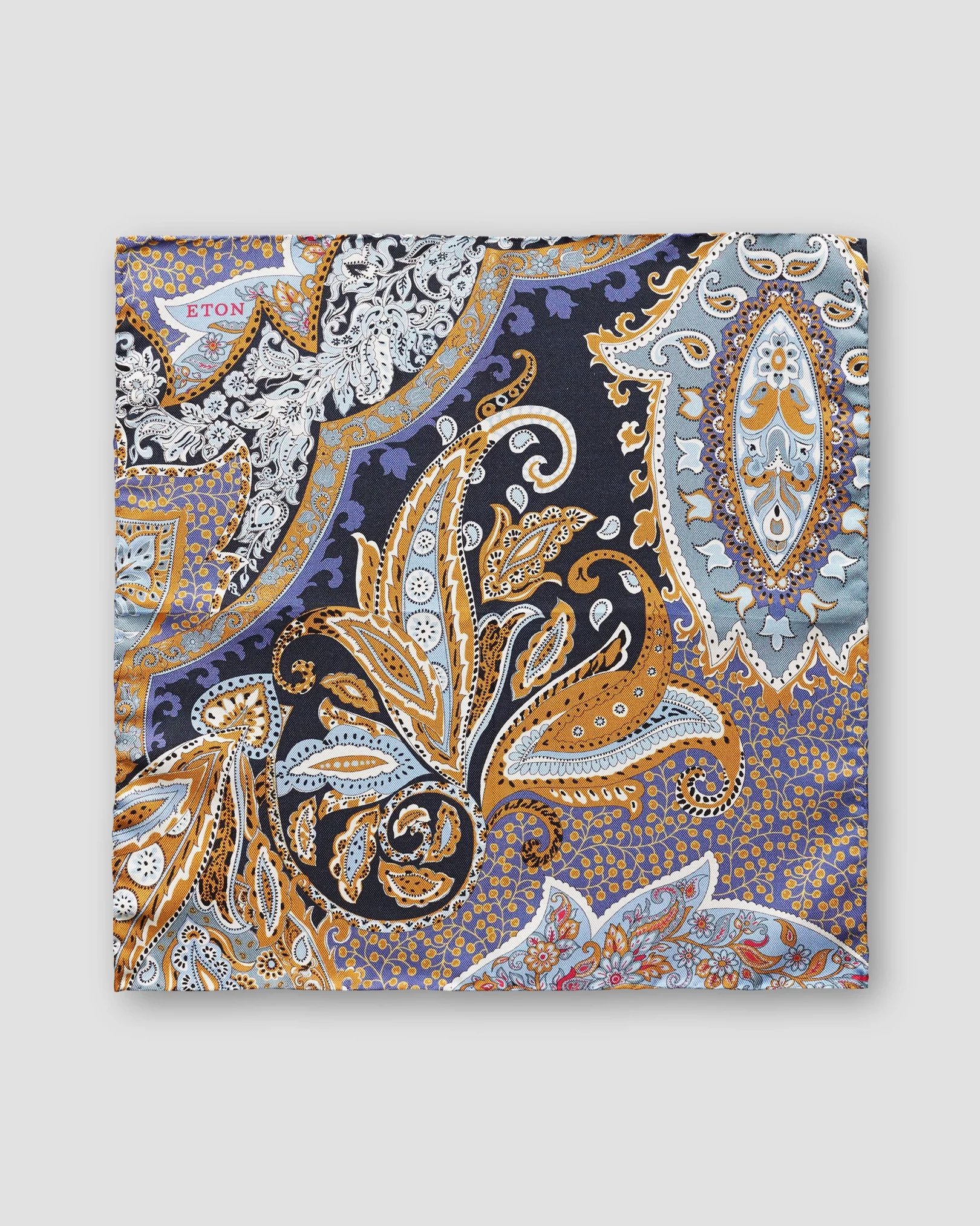 Eton - blue yellow paisley pocket square