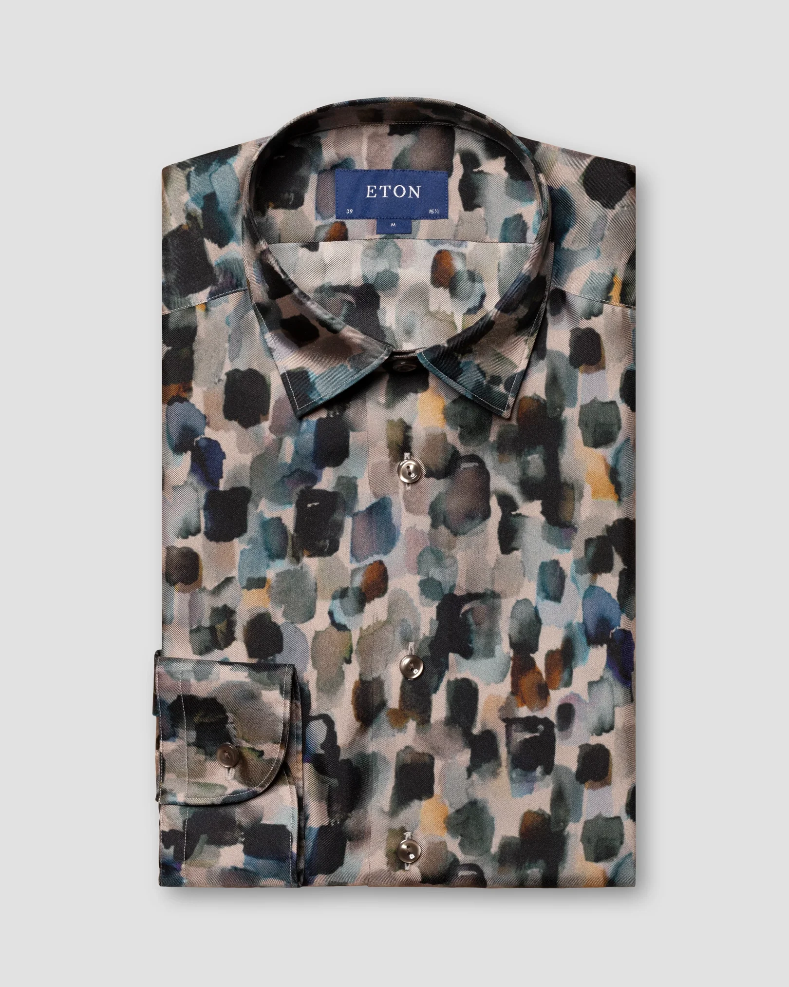 Eton - beige silk twill print shirt