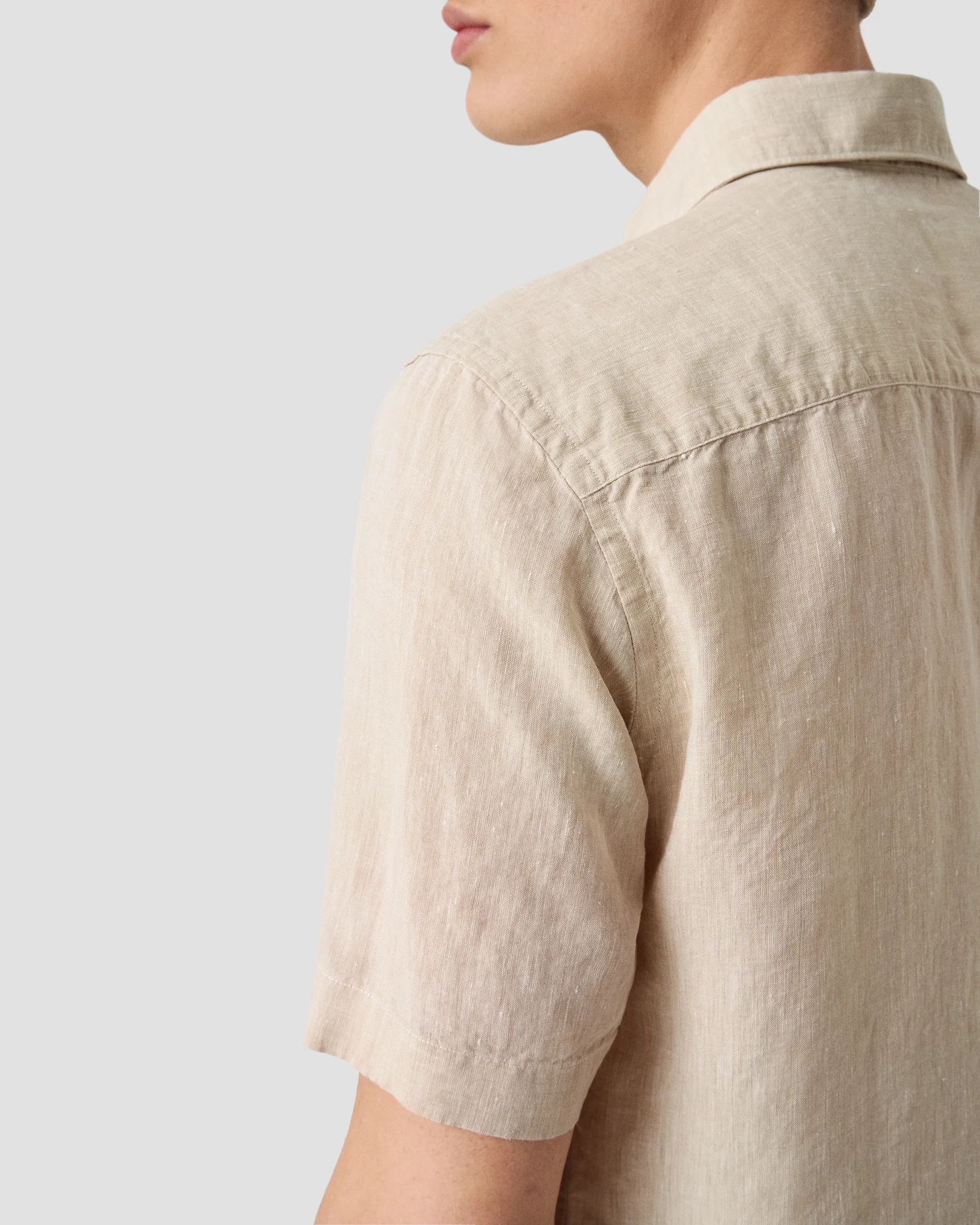 Eton - beige solid short sleeve linen shirt