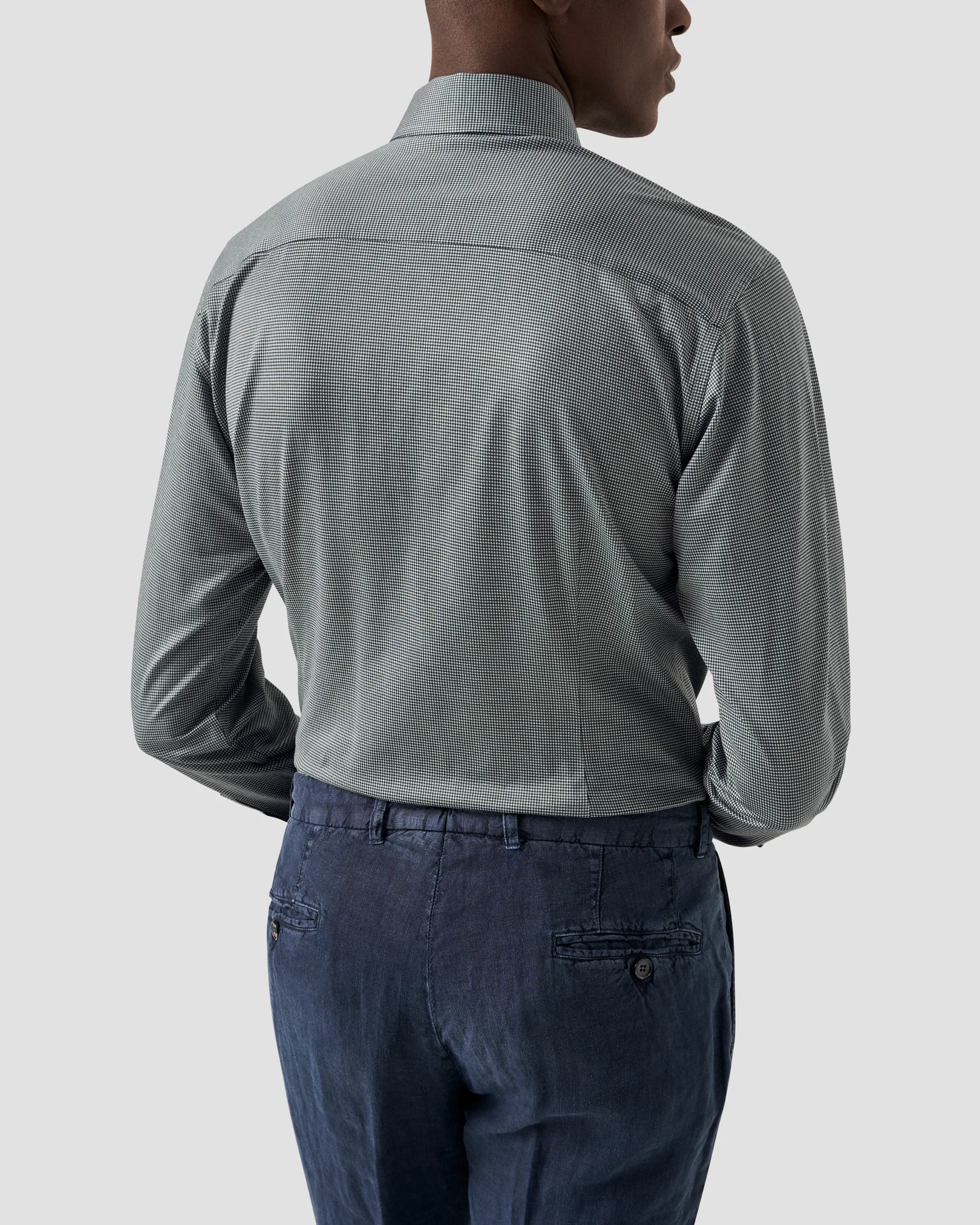 Eton - mid green micro checked king knit shirt