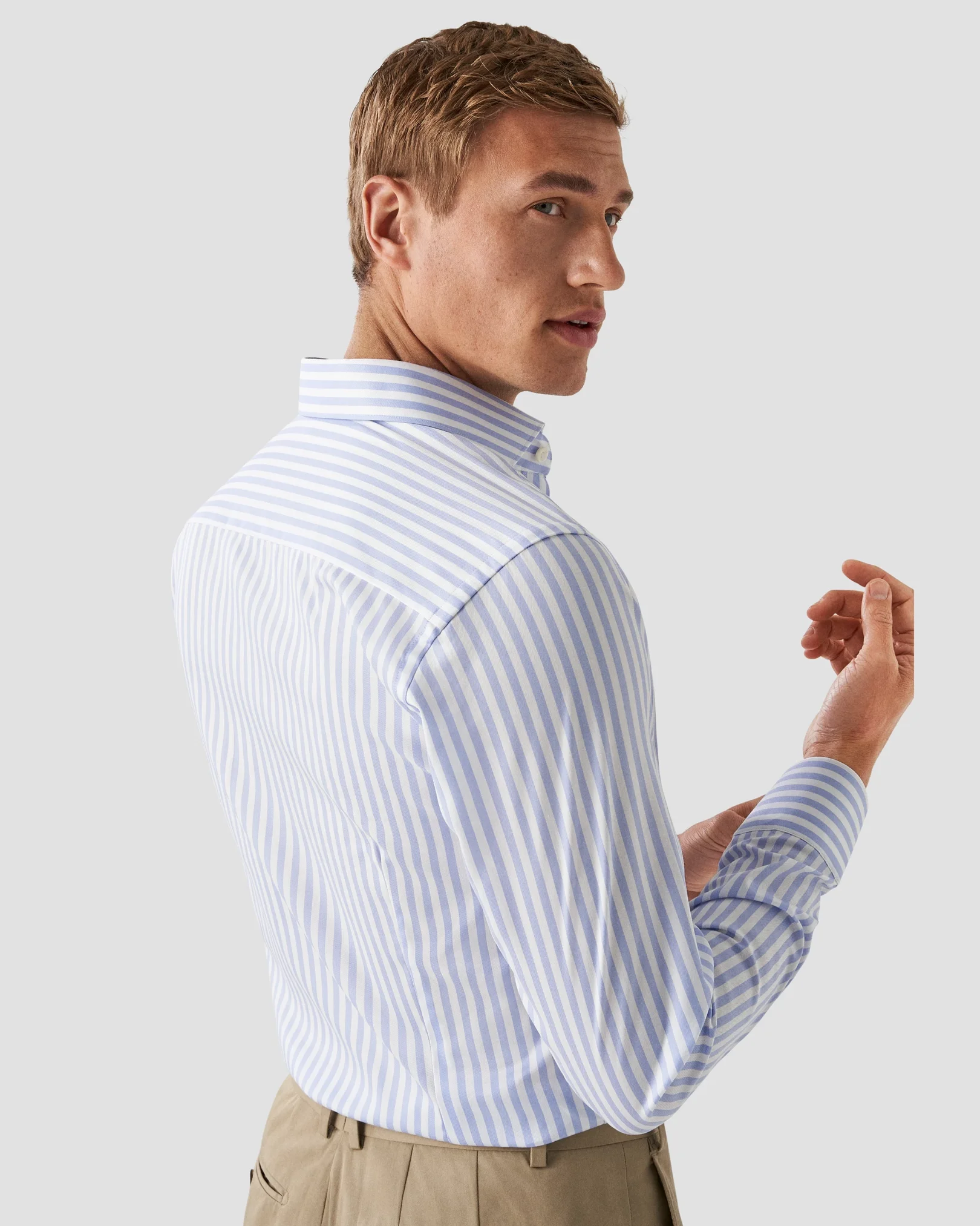 Eton - light blue twill wide spread bold striped