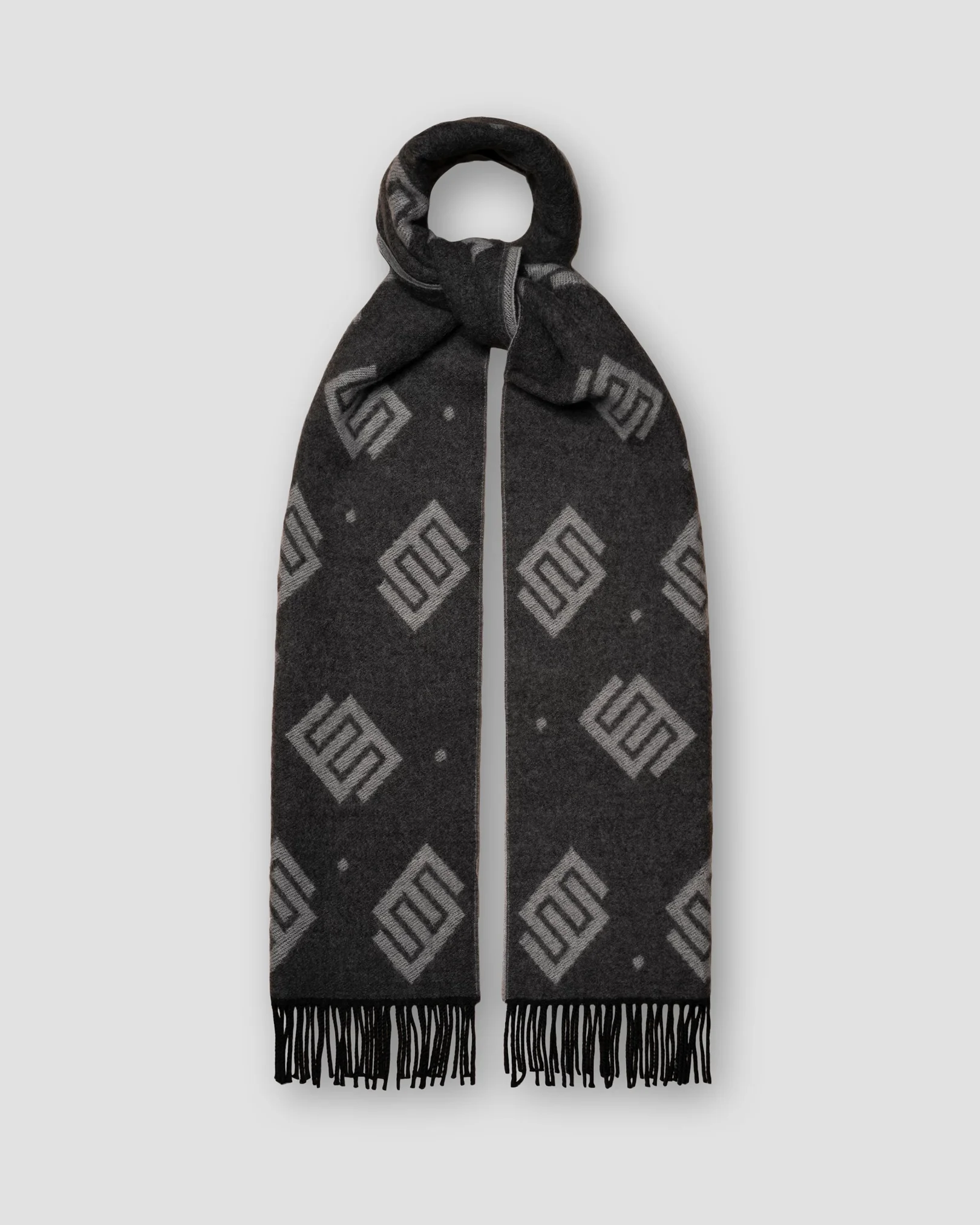 Eton - Black Double Sided Wool Scarf with E-print