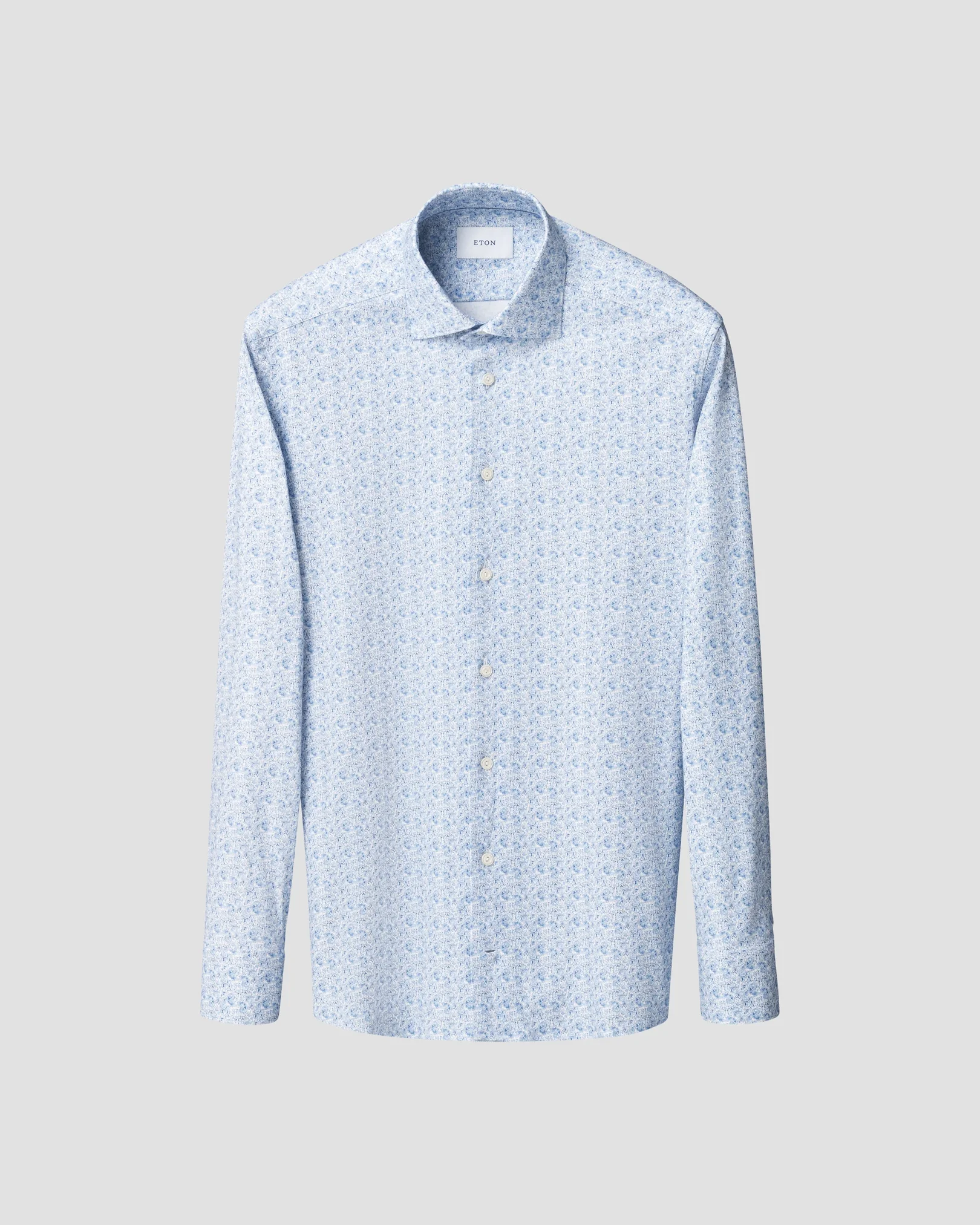 Eton - light blue paisley cotton four way stretch shirt