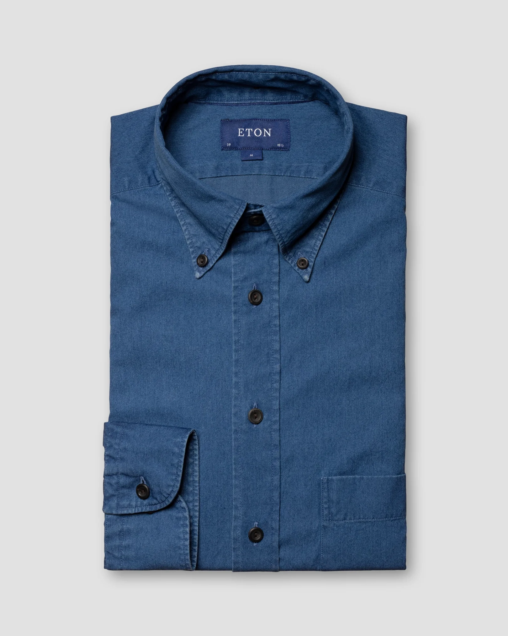 Eton - navy blue indigo button down single rounded cuff