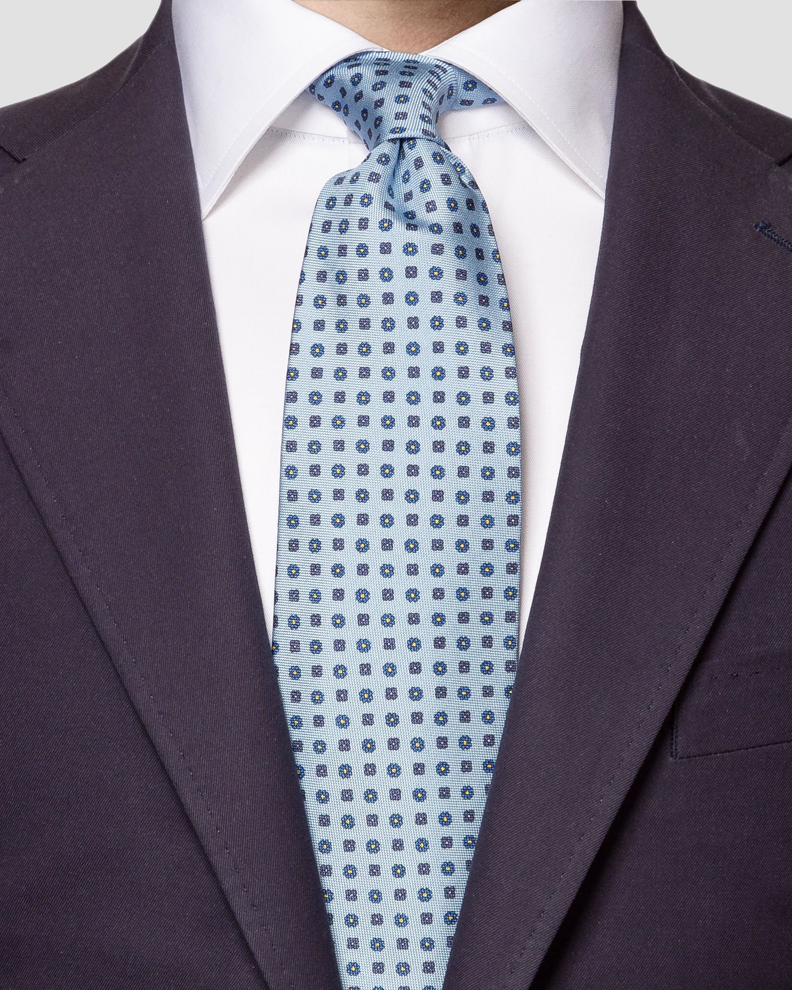 Eton - mid blue flower printed tie