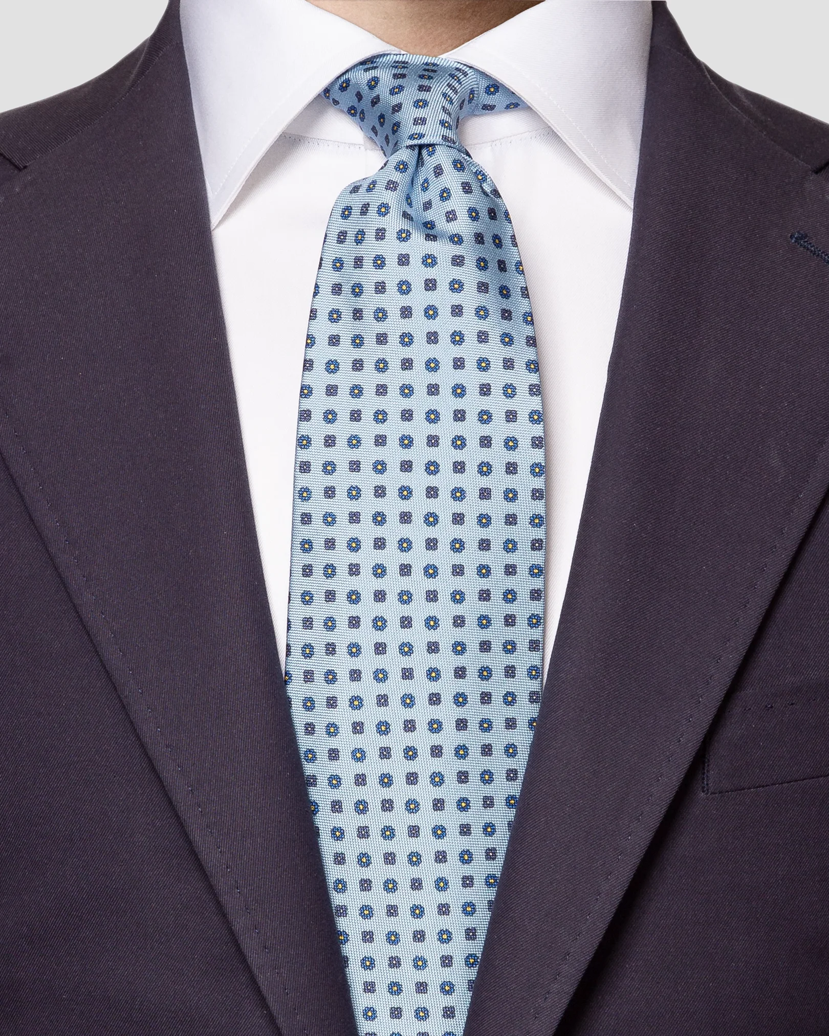 Eton - mid blue flower printed tie