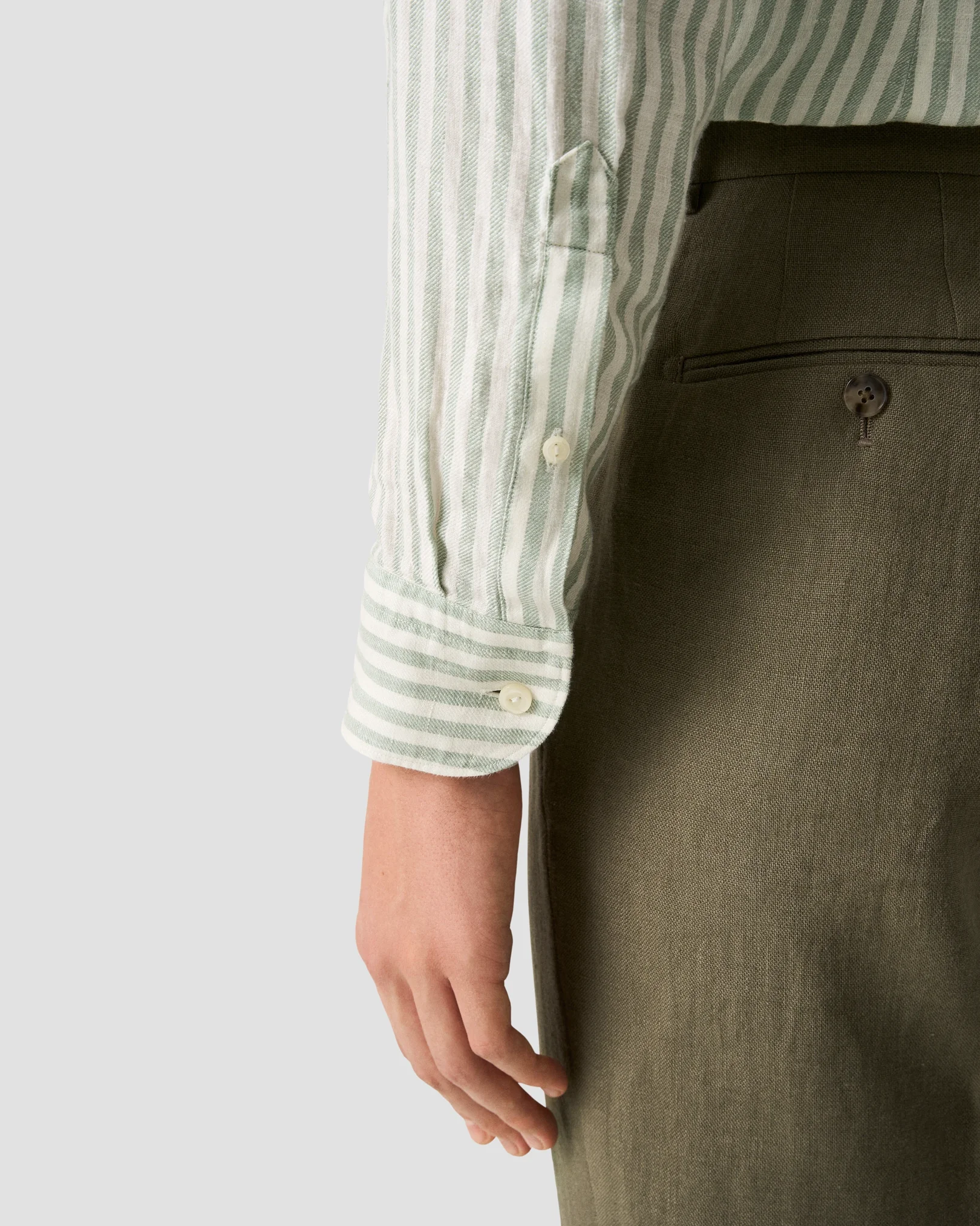 Eton - mid green striped linen twill shirt