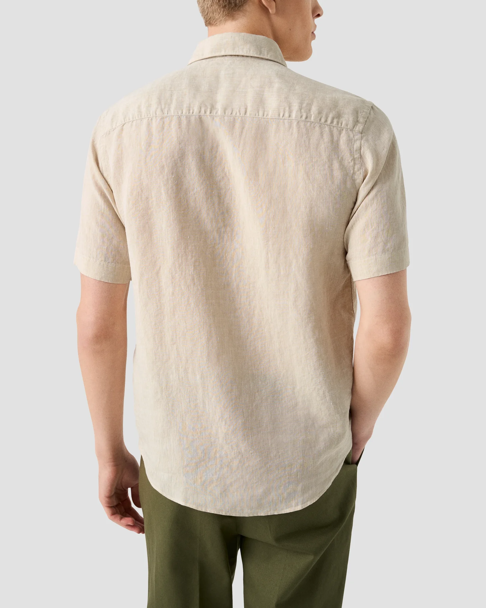 Eton - beige solid short sleeve linen shirt