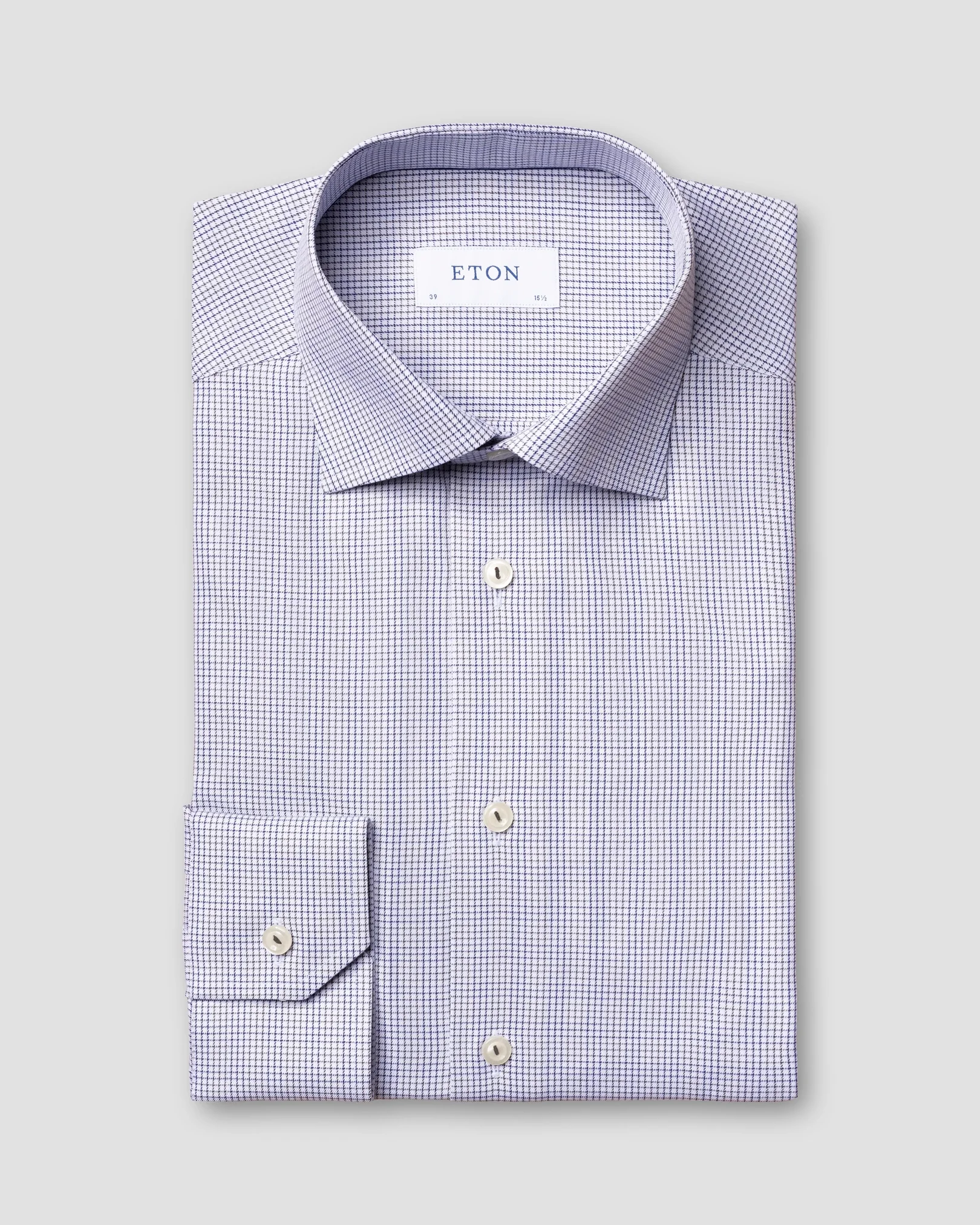 Eton - grey blue double checked twill shirt