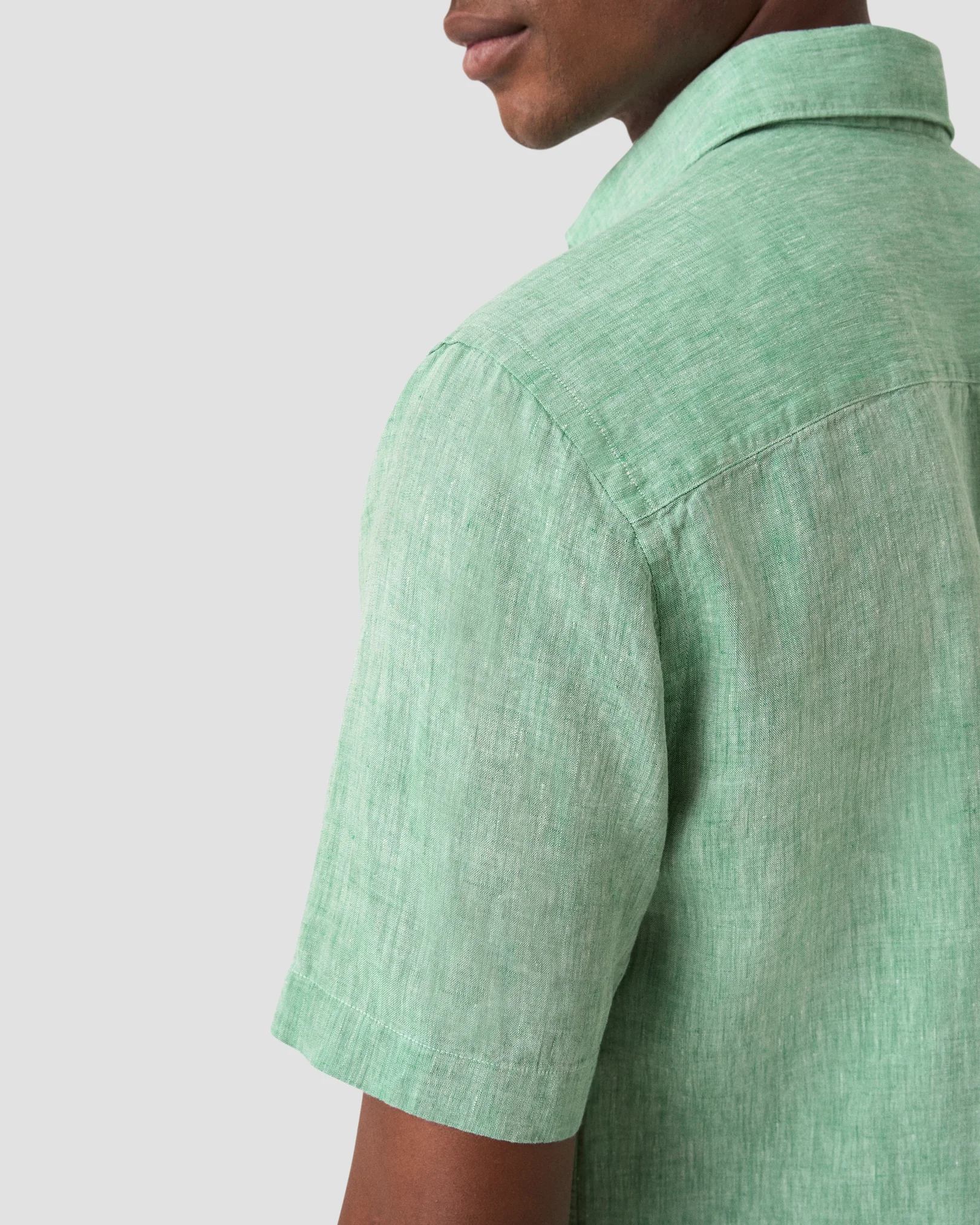 Eton - mid green solid short sleeve linen shirt
