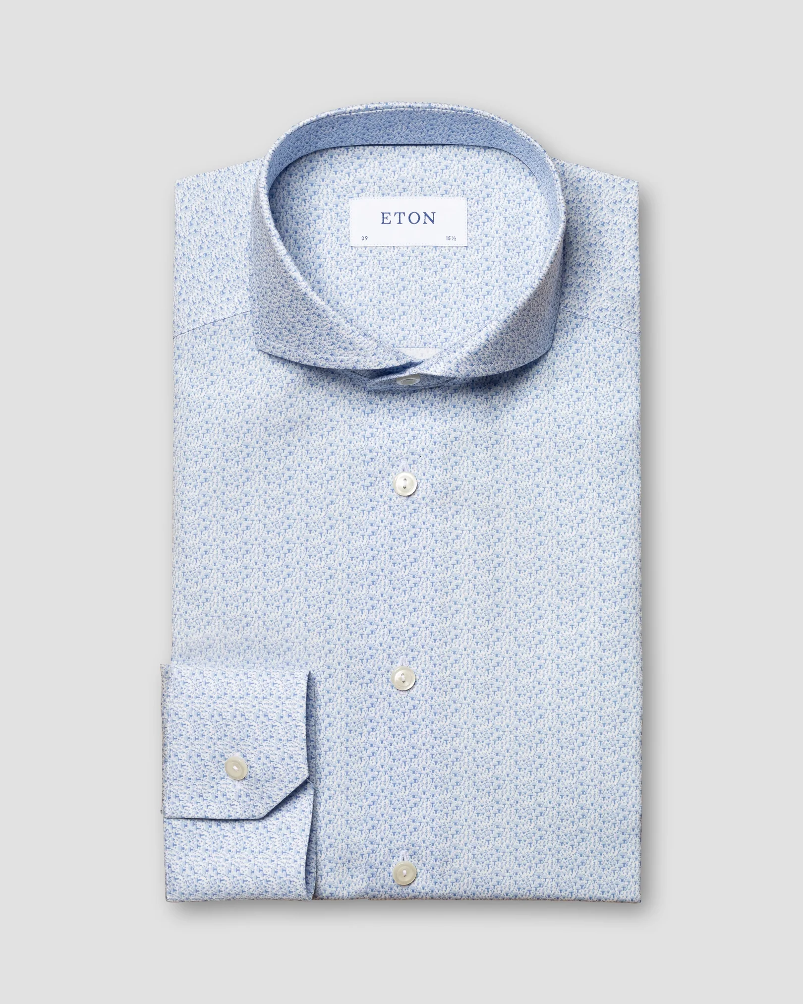 Eton - light blue botanical print signature poplin shirt