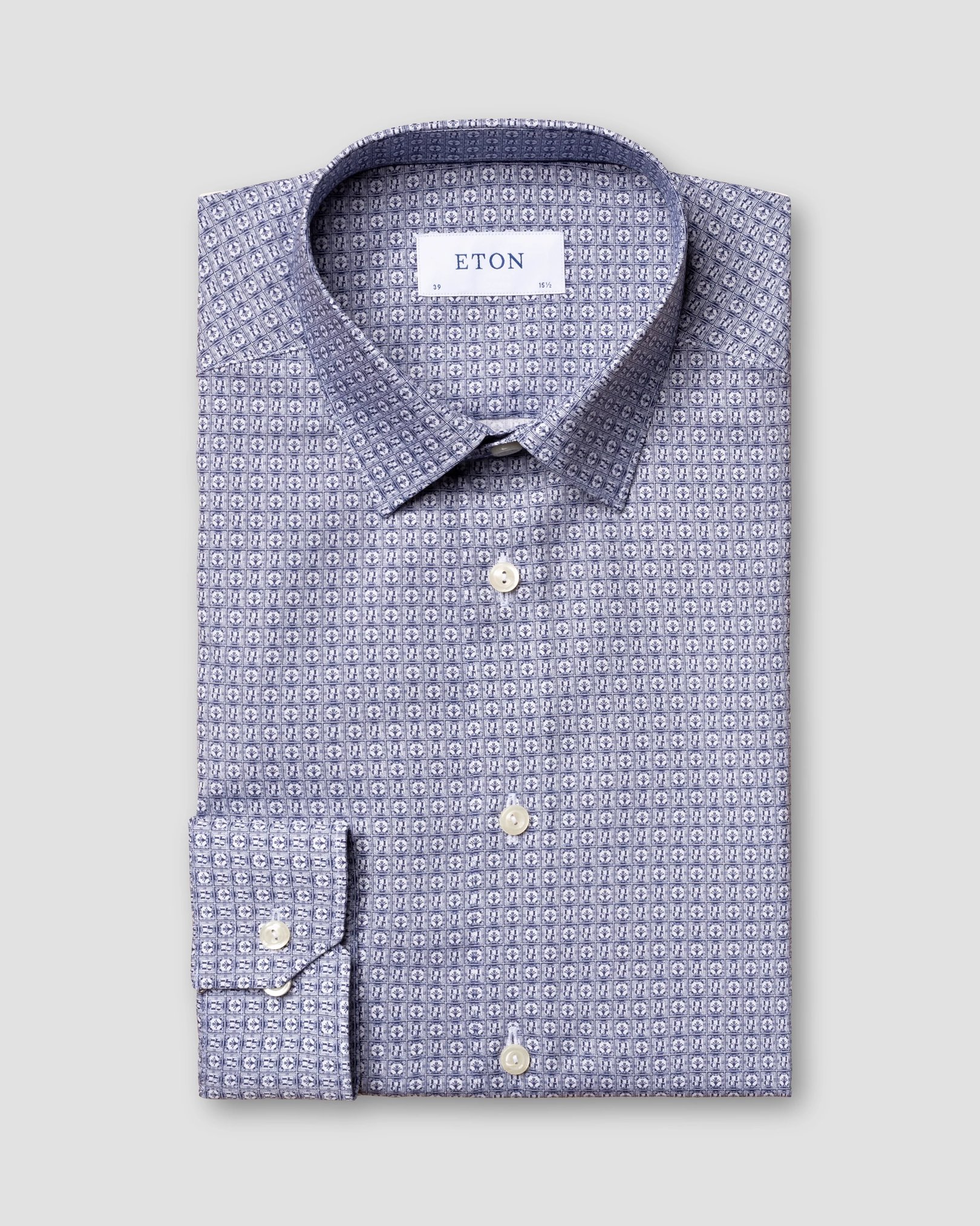 Eton - art deco logo print poplin shirt pointed
