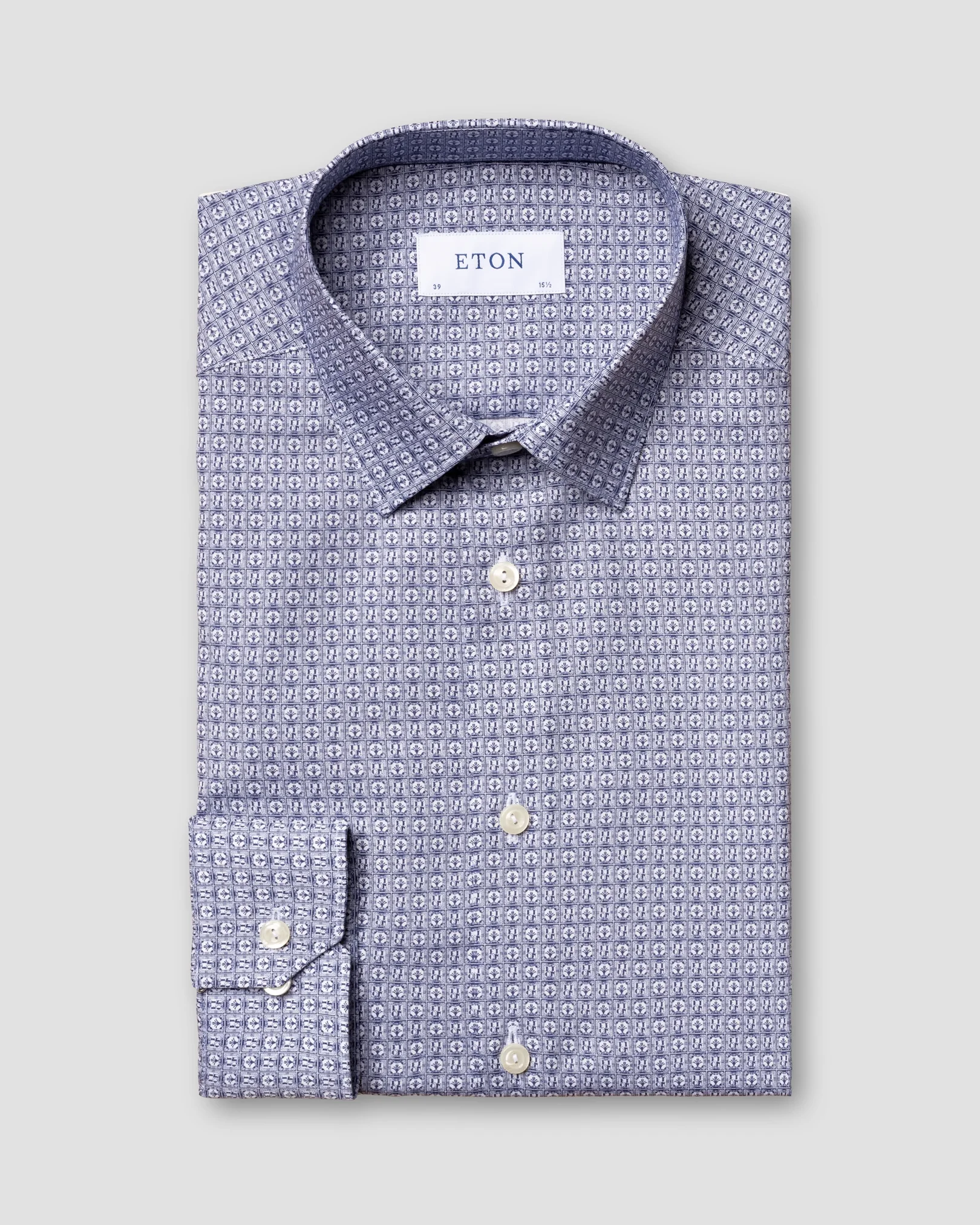 Eton - art deco logo print poplin shirt pointed