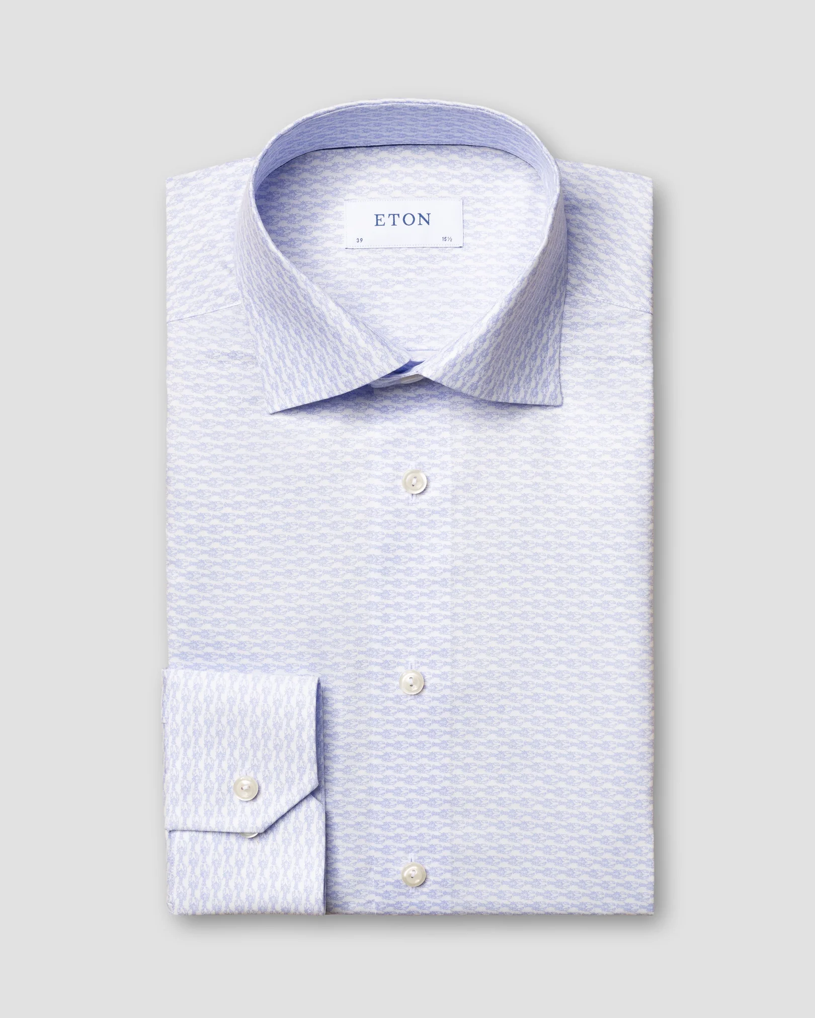 Eton - blue crayfish print signature twill shirt cut away