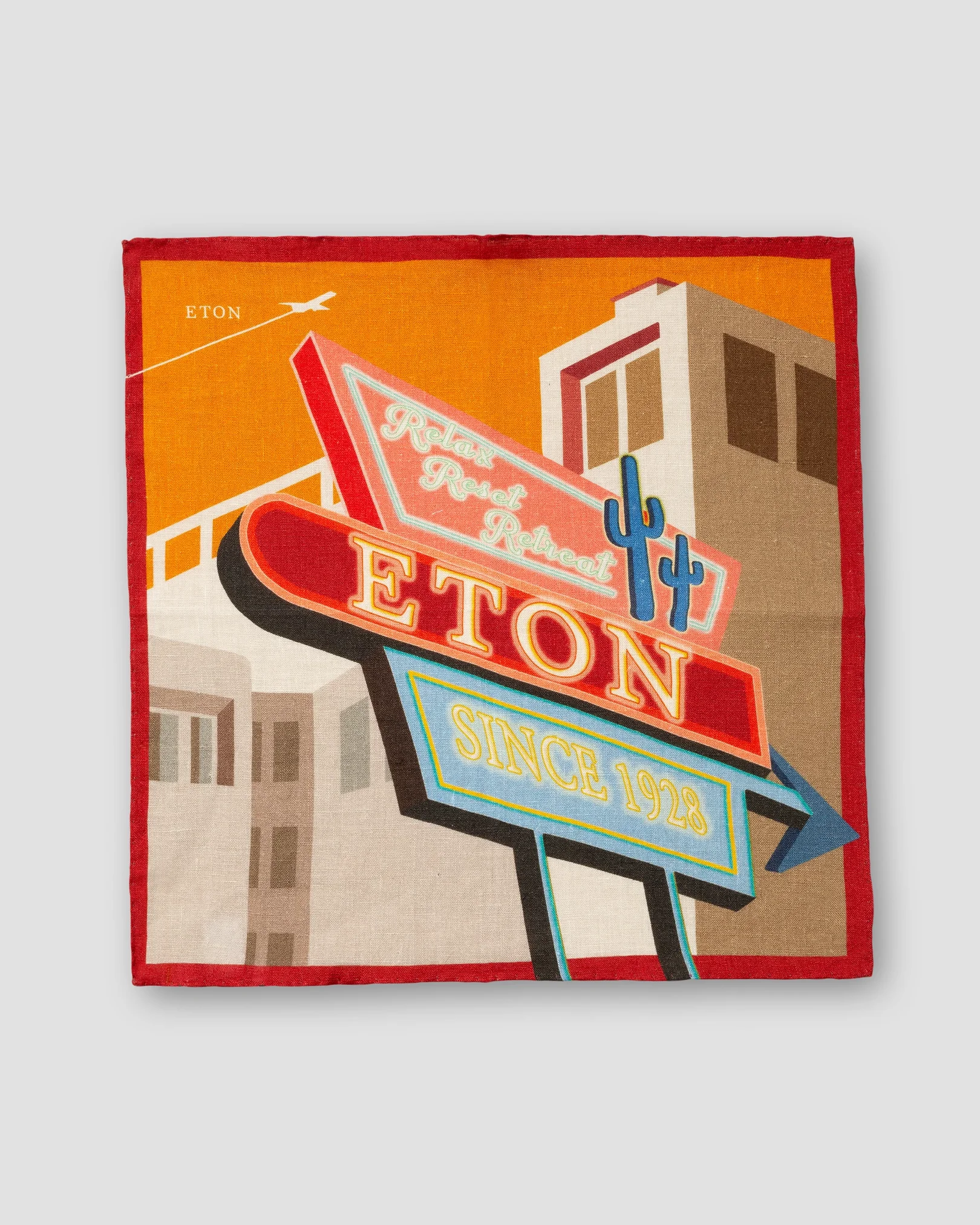 Eton - orange rest relax retreat print silk pocket square