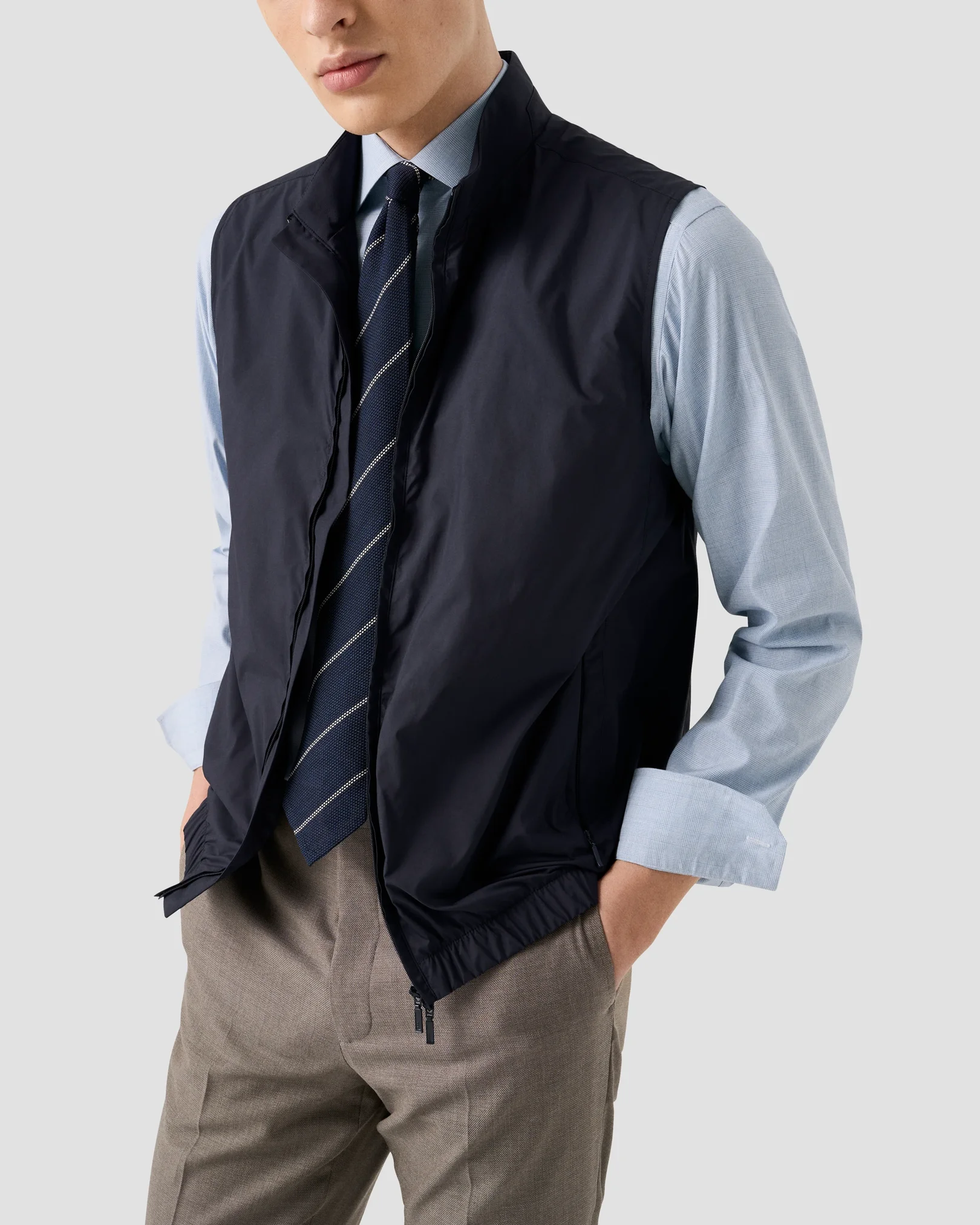 Eton - light blue check fine twillshirt