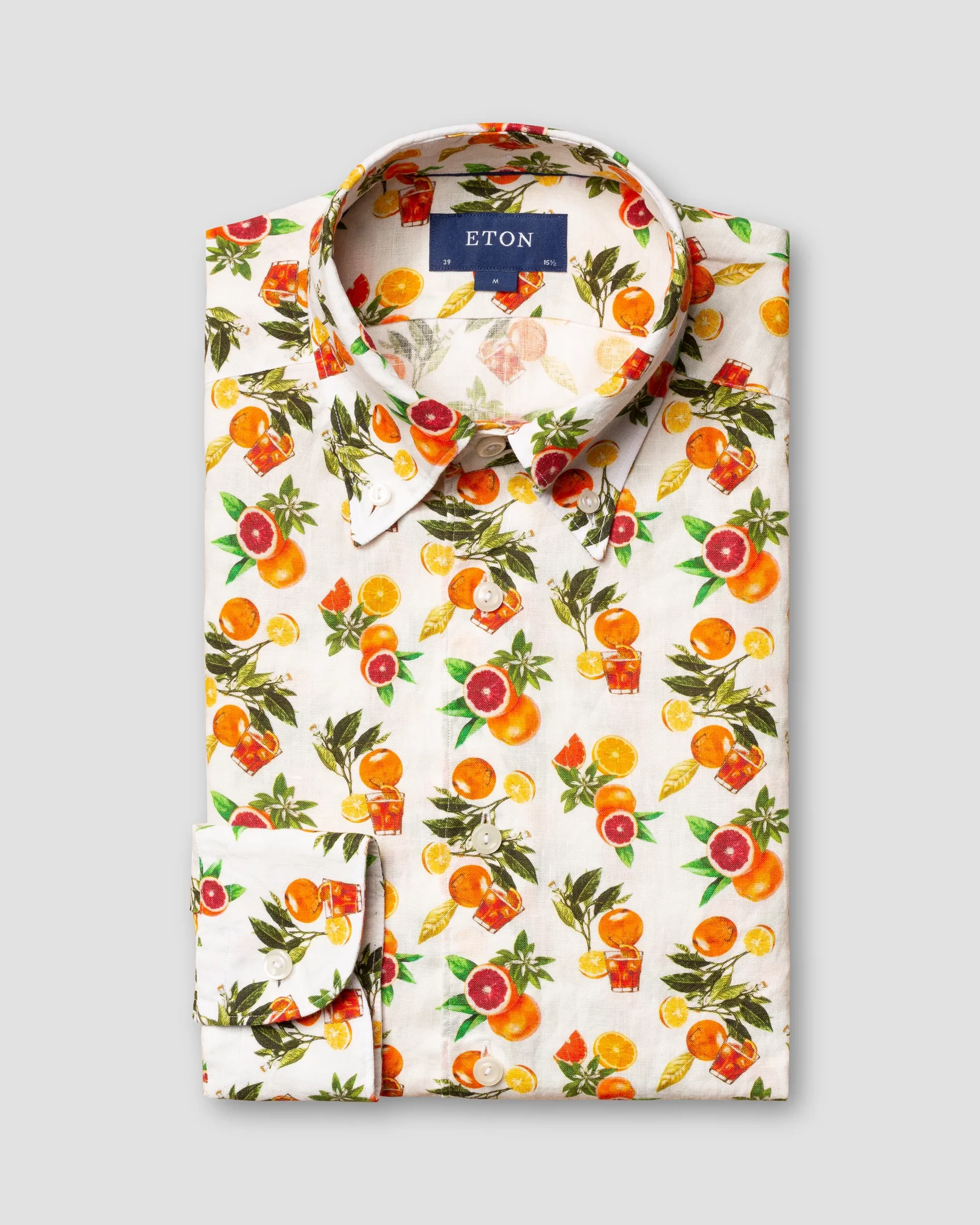 Eton - orange juice print linen shirt