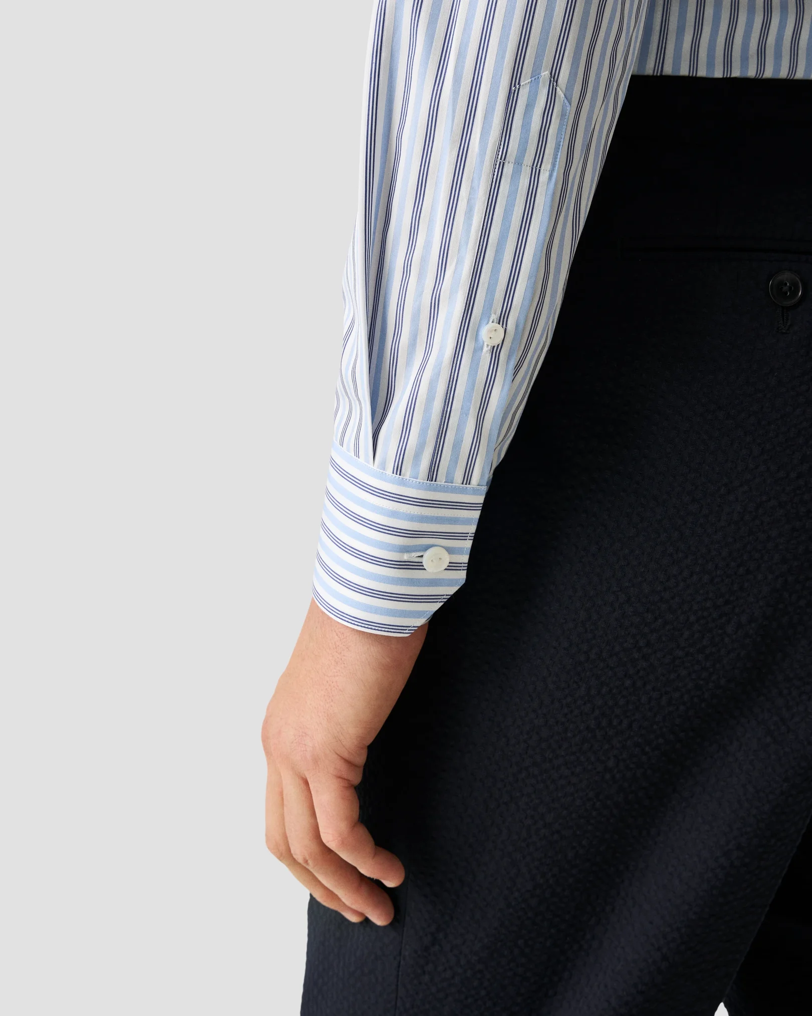 Eton - light blue multi striped elevated pique shirt