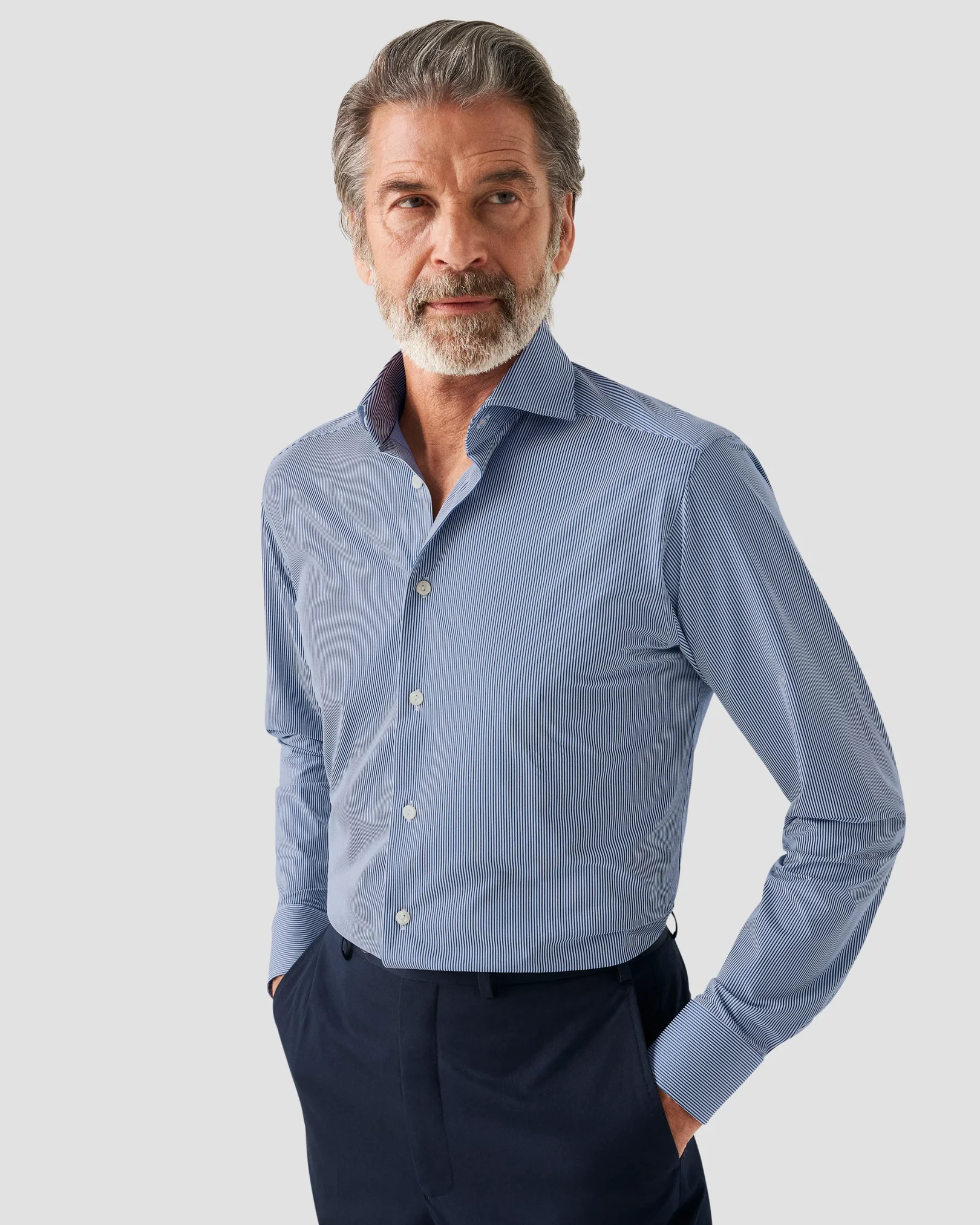 Eton - dark blue 4 way stretch wide spread