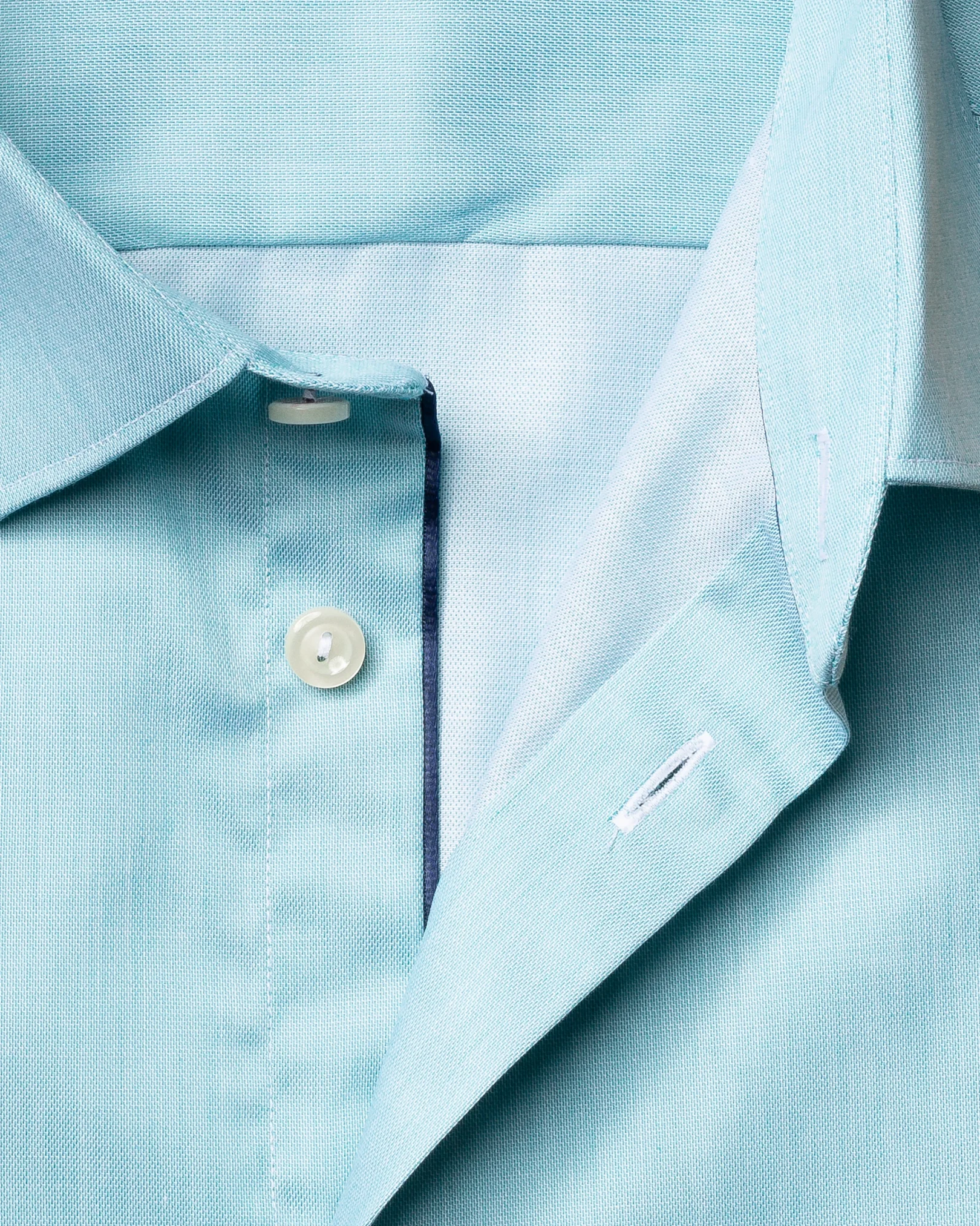 Eton - turquoise twill shirt navy piping pointed