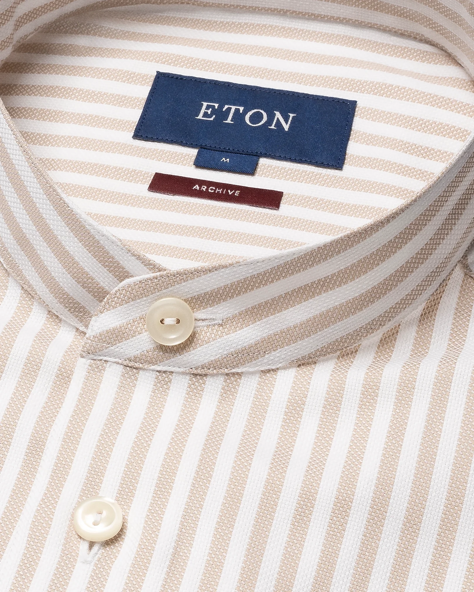 Eton - beige striped oxford band collar shirt