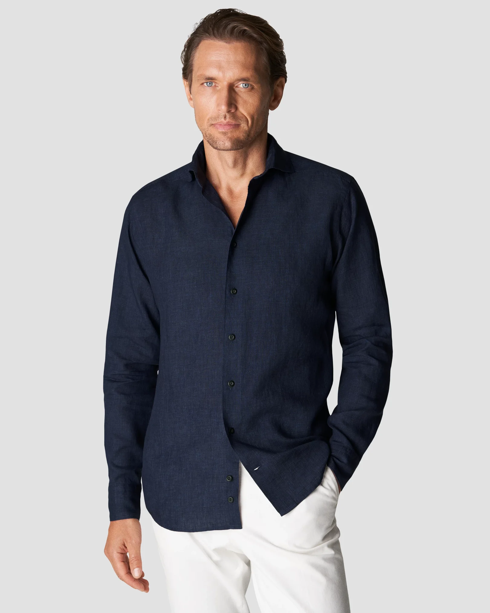 Eton - navy blue linen long sleeve