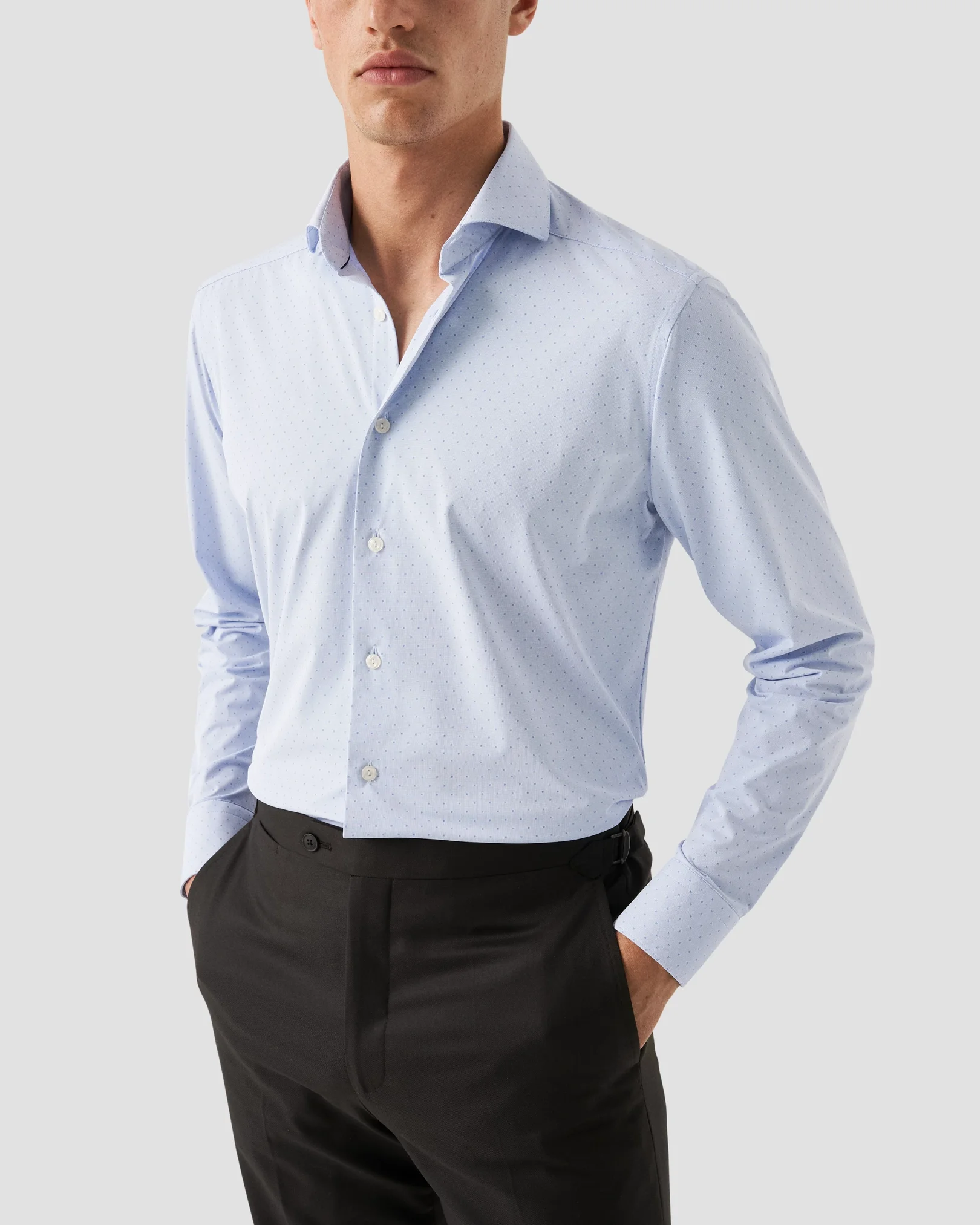 Eton - light blue pin dot four way strech shirt