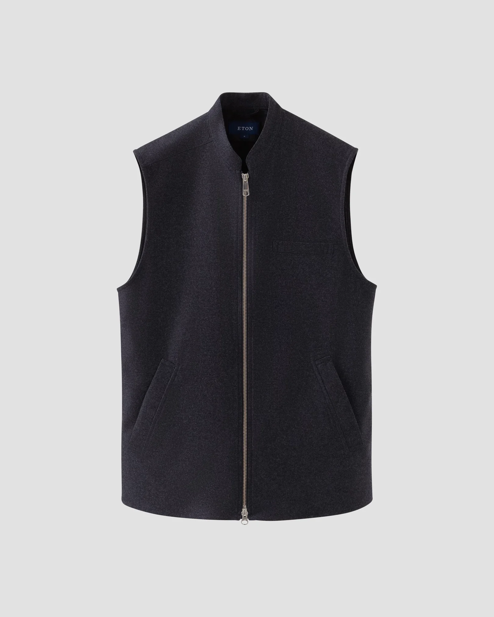 Eton - dark blue heavy flannel stand collar low no cuff vest