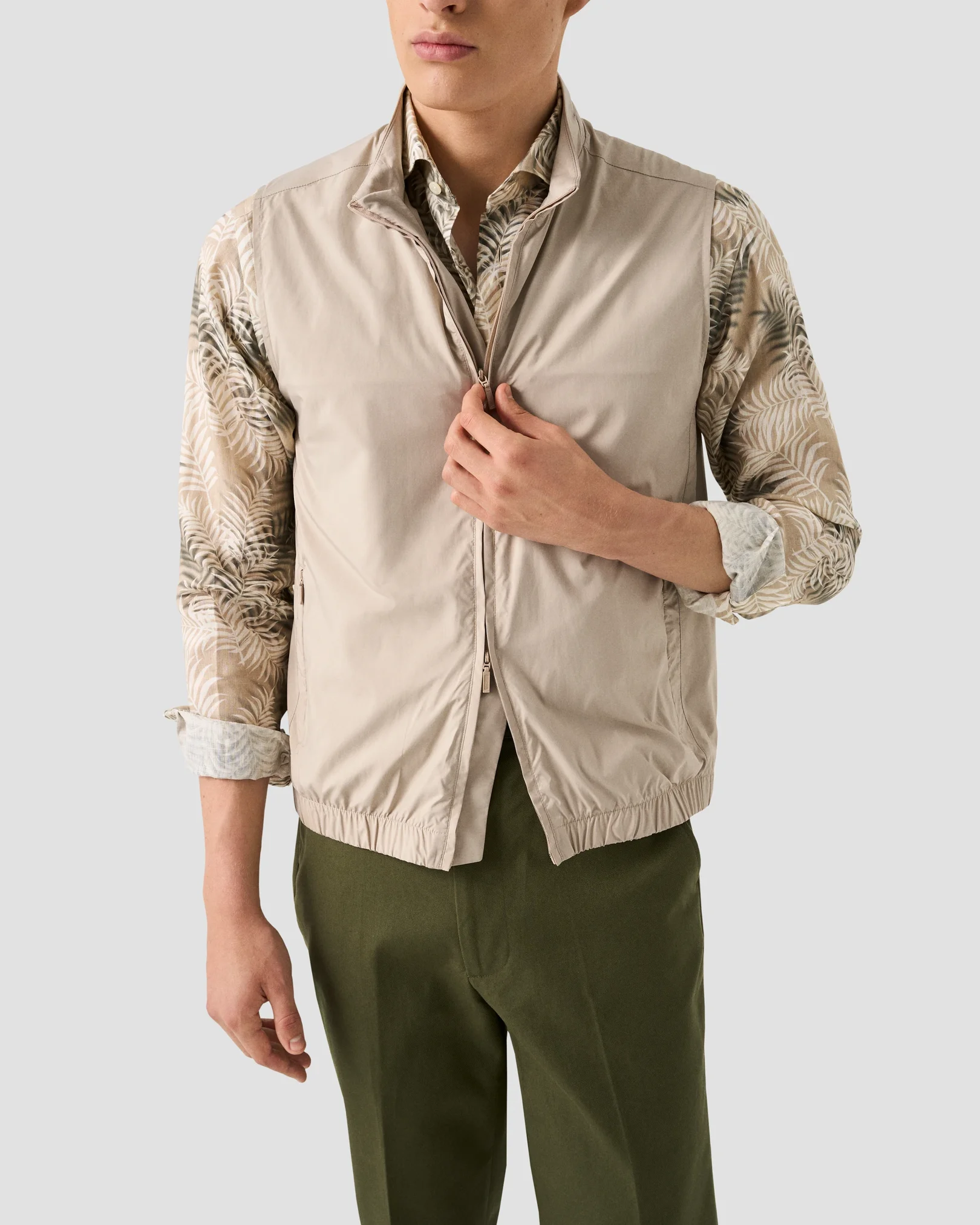 Eton - beige leaf print linen shirt