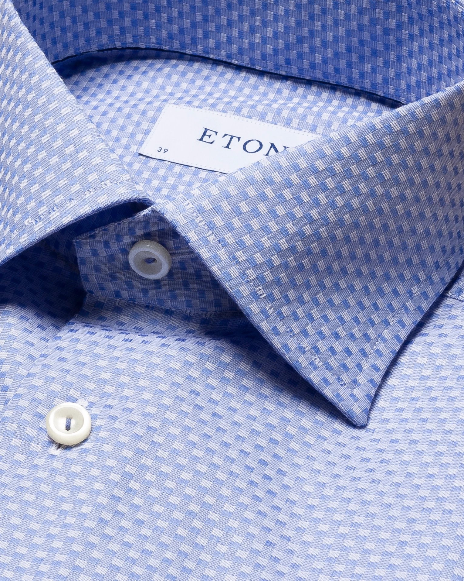 Eton - light blue checked dobby shirt