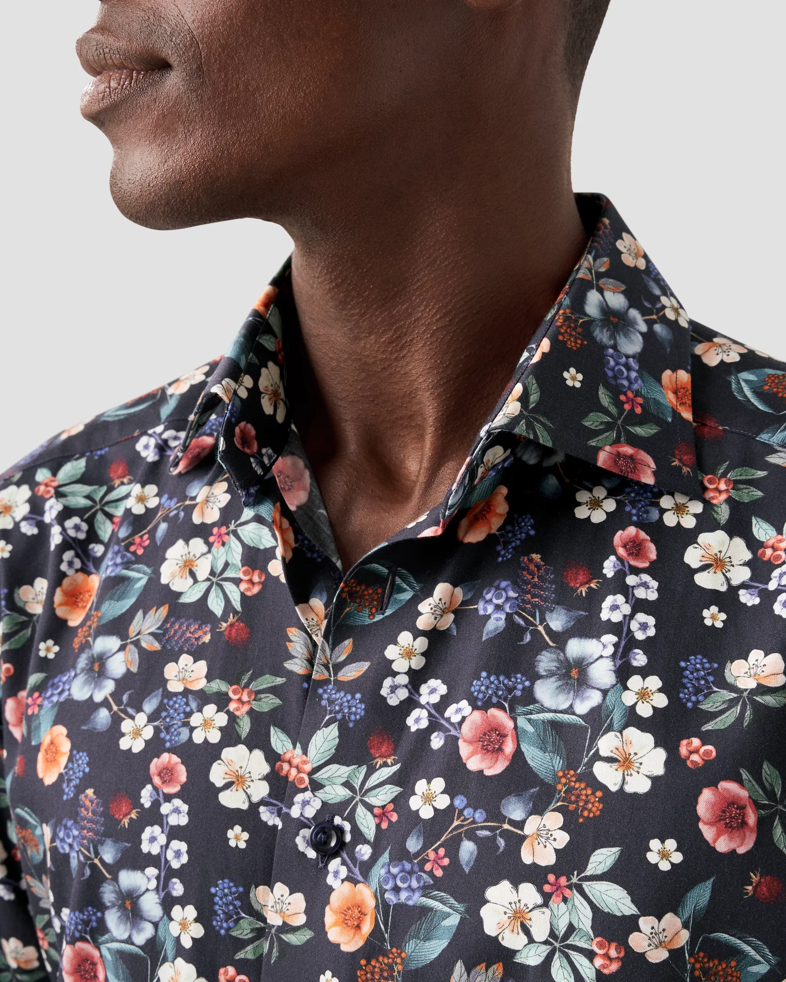 Eton - navy blue floral signature twill