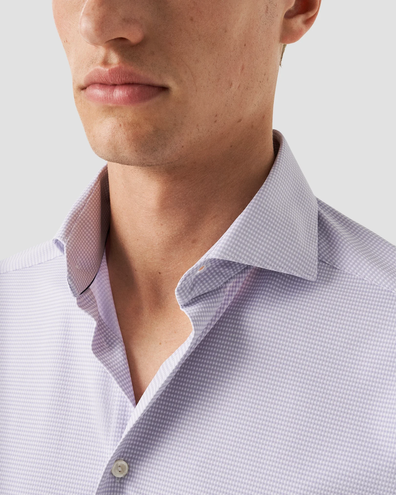 Eton - light purple micro check four way strech shirt