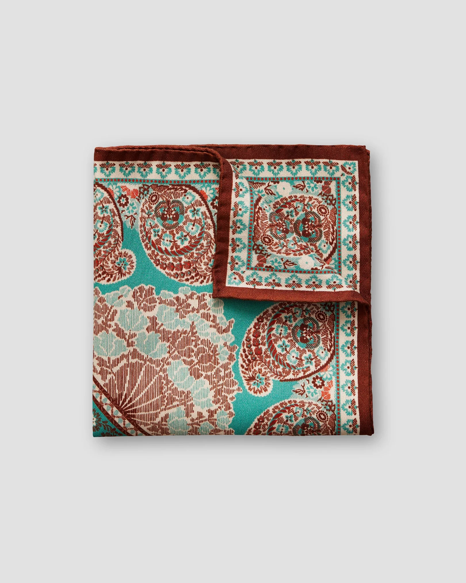 Eton - turquoise paisley cotton silk pocket square
