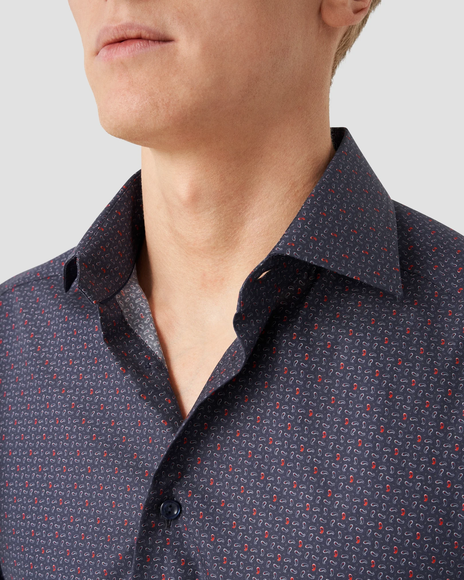 Eton - navy blue twill cutaway collar