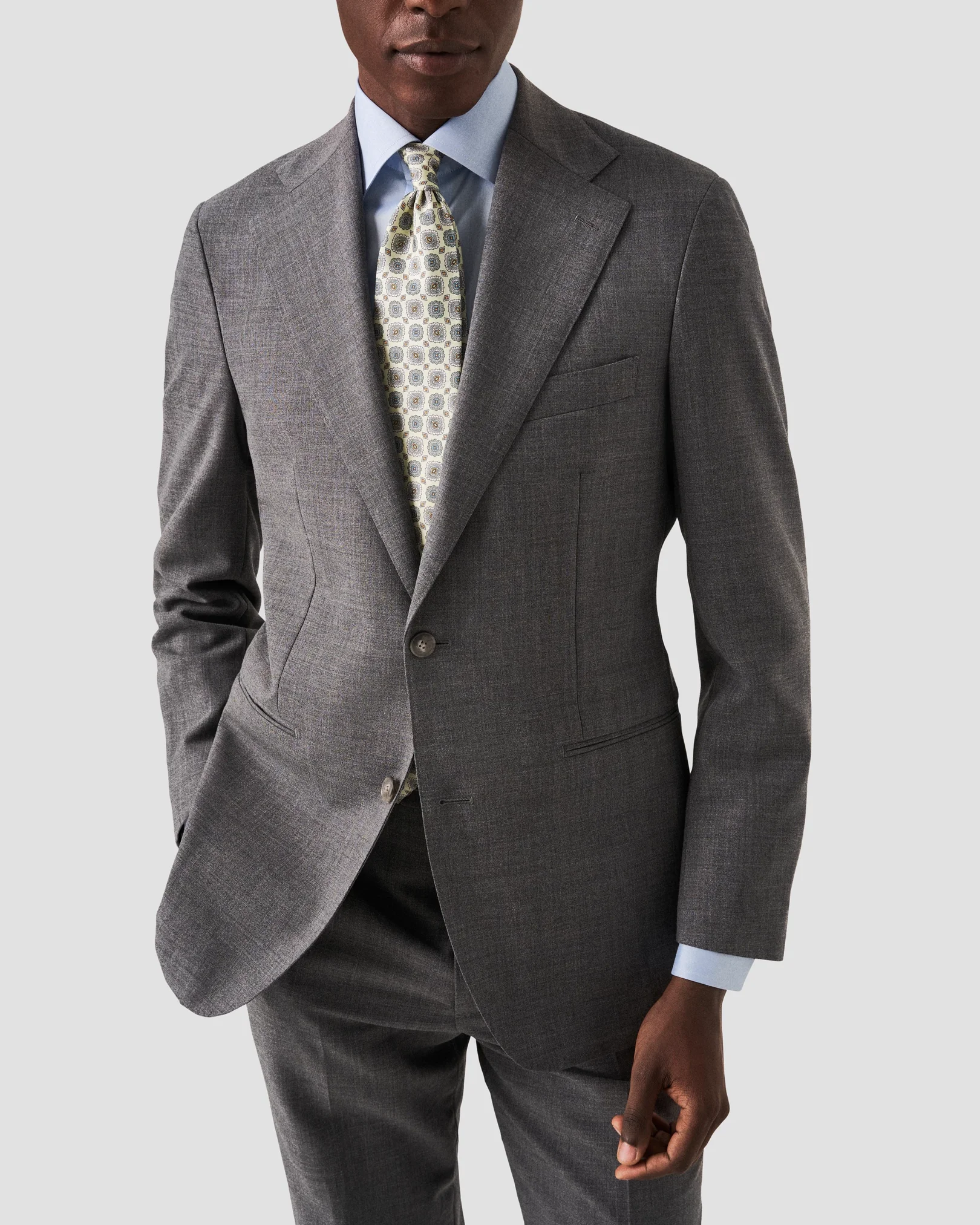 Eton - light blue floral effect shirt