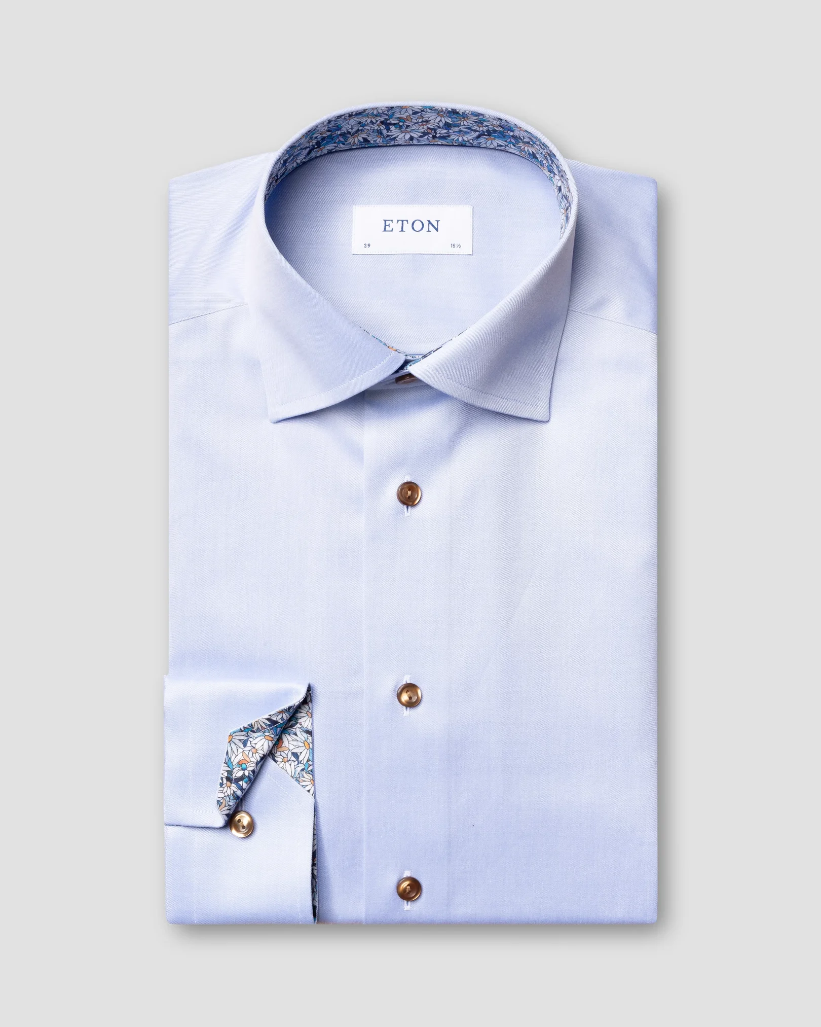 Eton - light blue signature twill shirt printed details