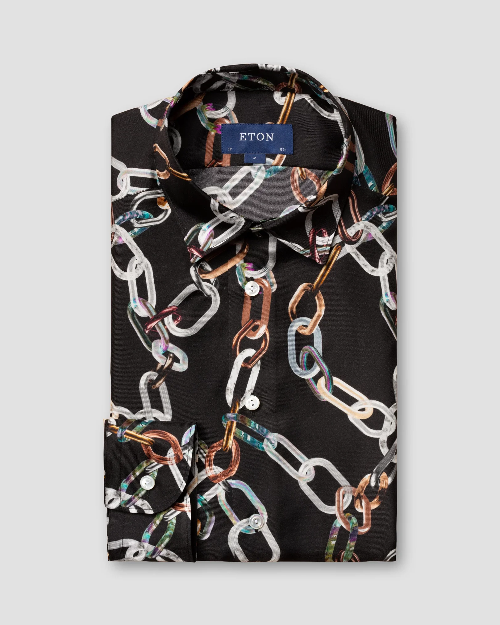 Eton - black 3d print silk shirt pointed single rounded slim soft