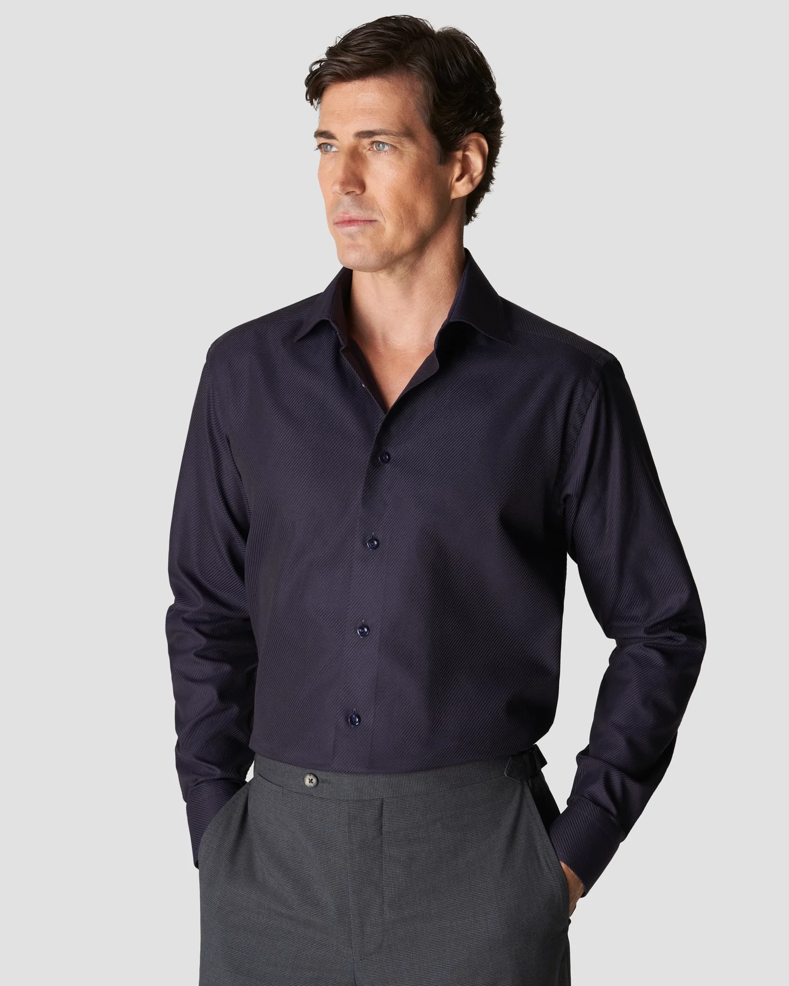 Eton - navy blue textured twill