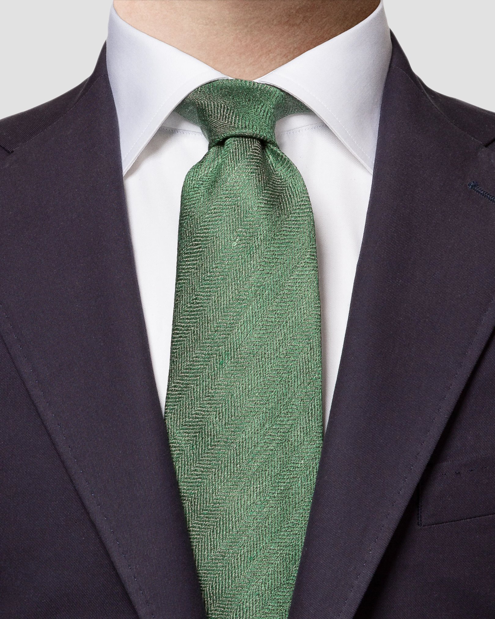 Eton - green herringbone silk linen tie