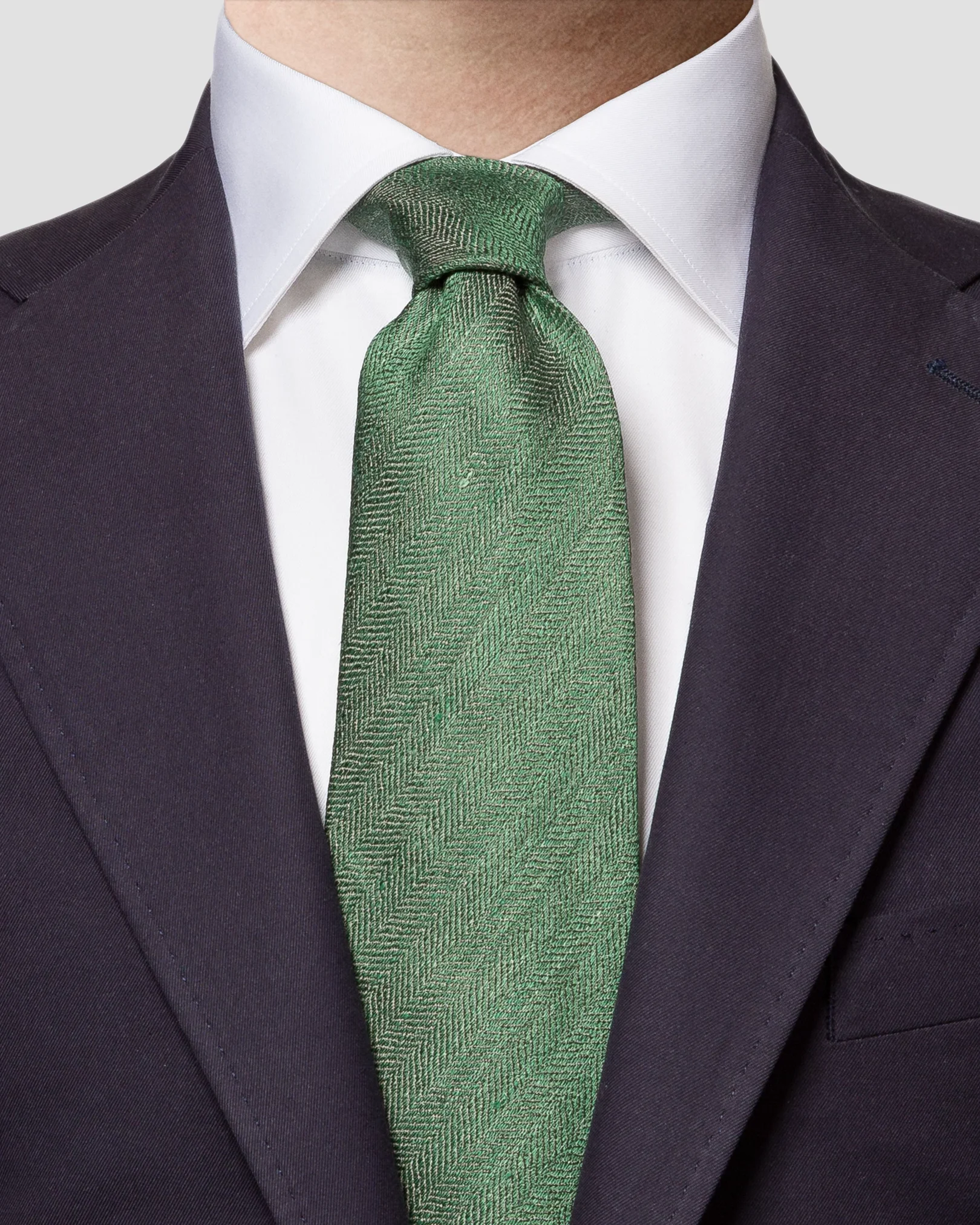Eton - green herringbone silk linen tie