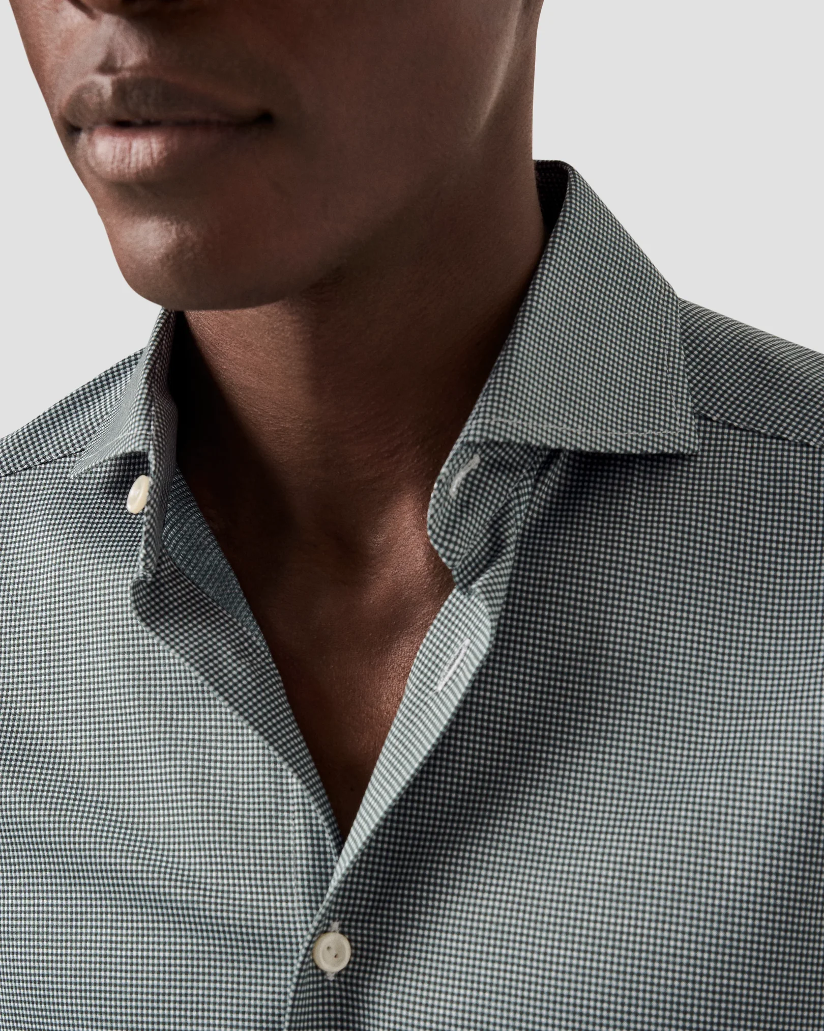 Eton - mid green micro checked king knit shirt