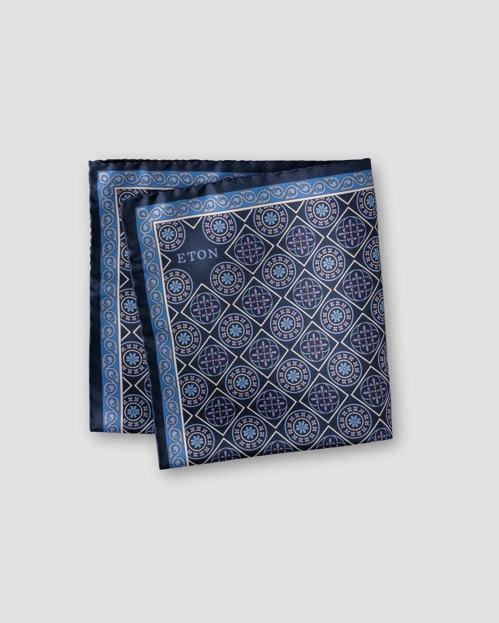 Eton - dark blue medallion silk pocket square