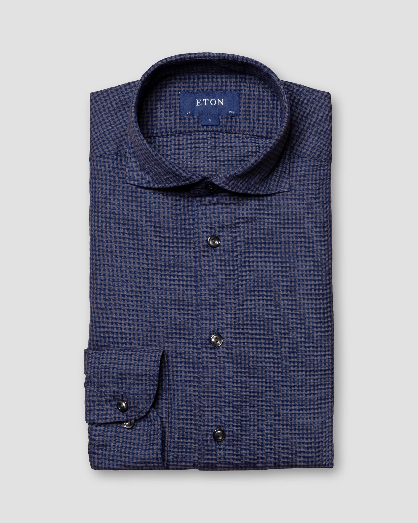 Eton - dark blue checked cotton tencel tm flannel