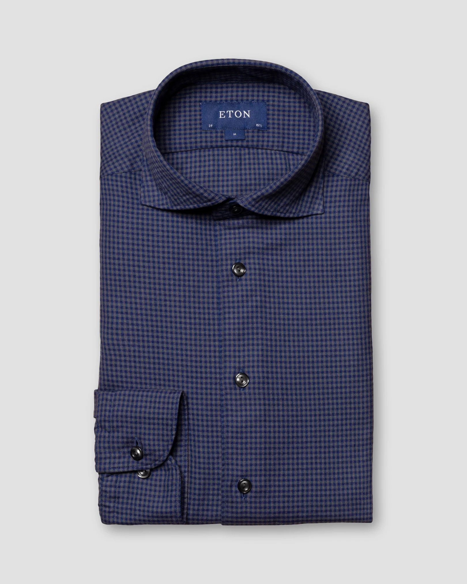 Eton - dark blue checked cotton tencel tm flannel