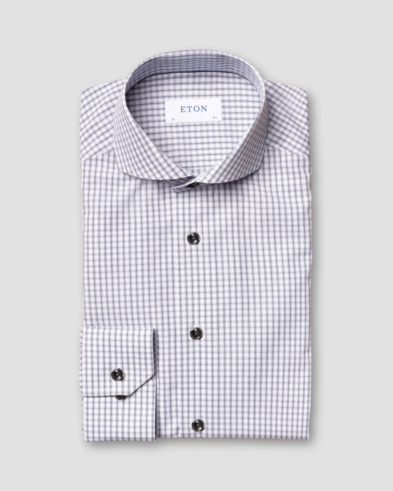 Eton - navy checks poplin shirt extreme cut away